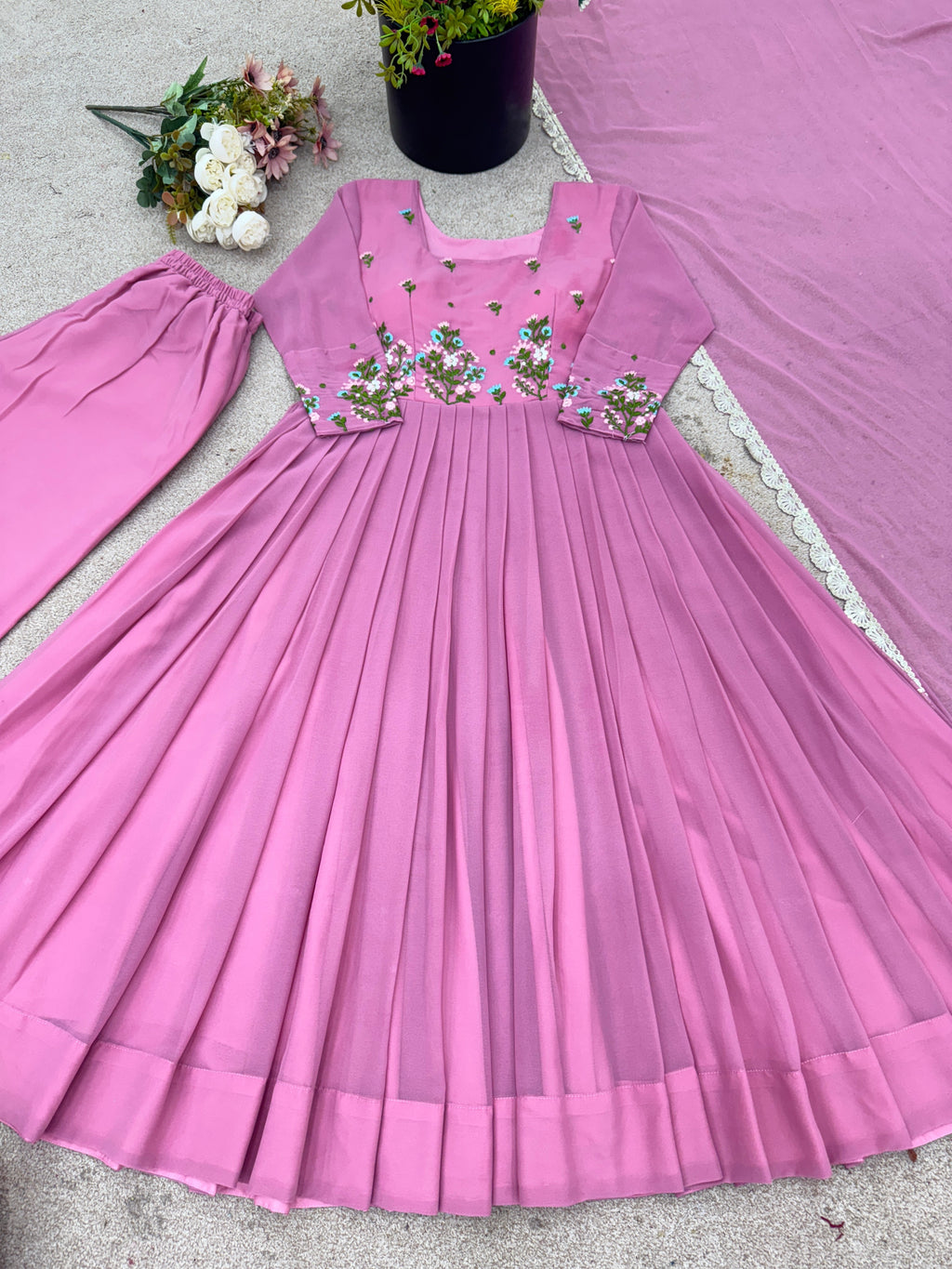 Designer Party Wear Look Top-Plazzo And Dupatta With Embroidery Work