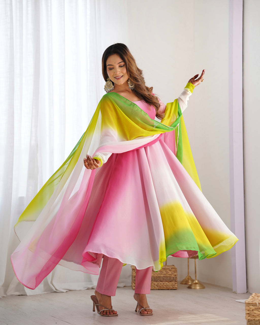 Party Wear Look Beautiful Anarkali Gown, Pent And Dupatta