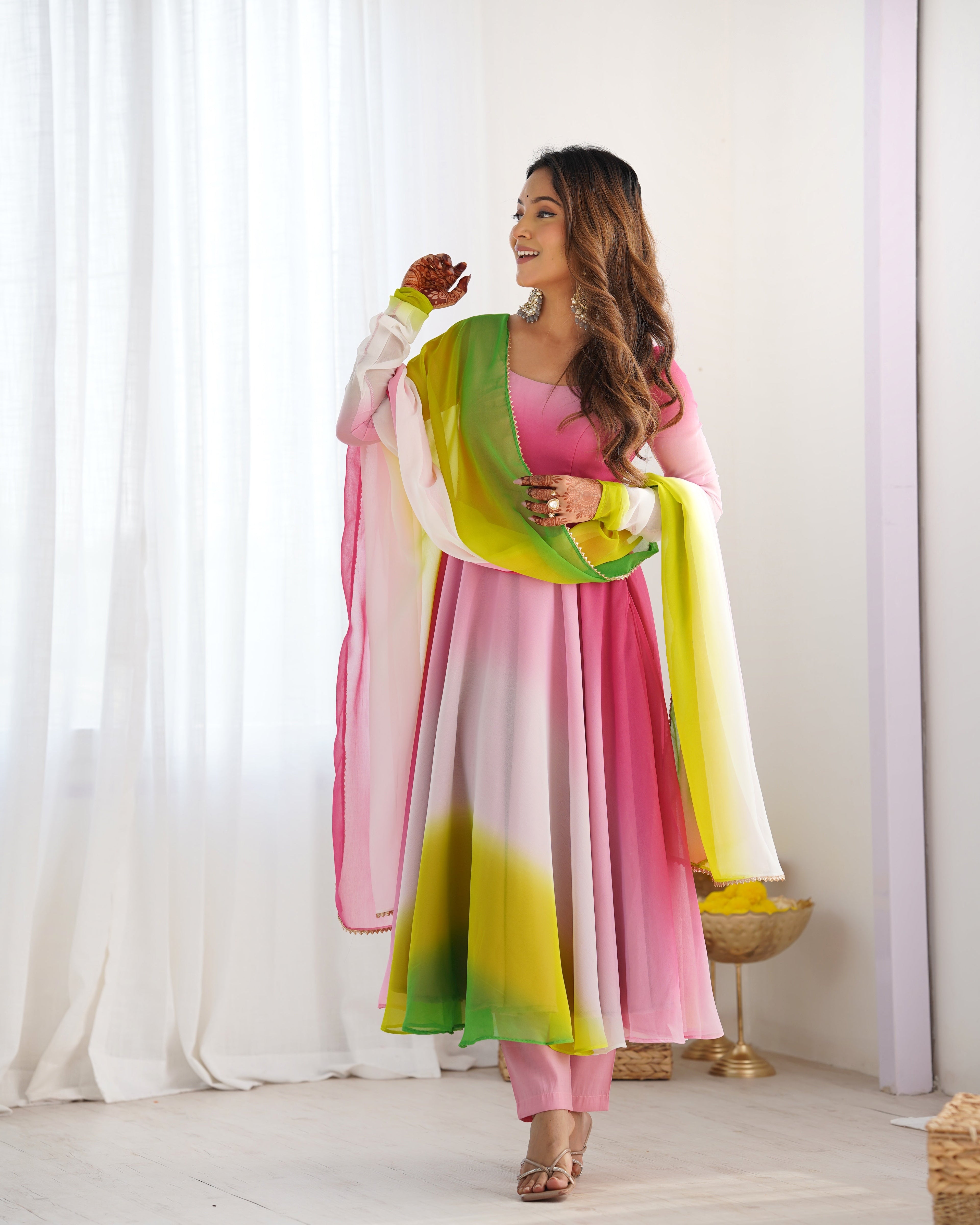 Party Wear Look Beautiful Anarkali Gown, Pent And Dupatta