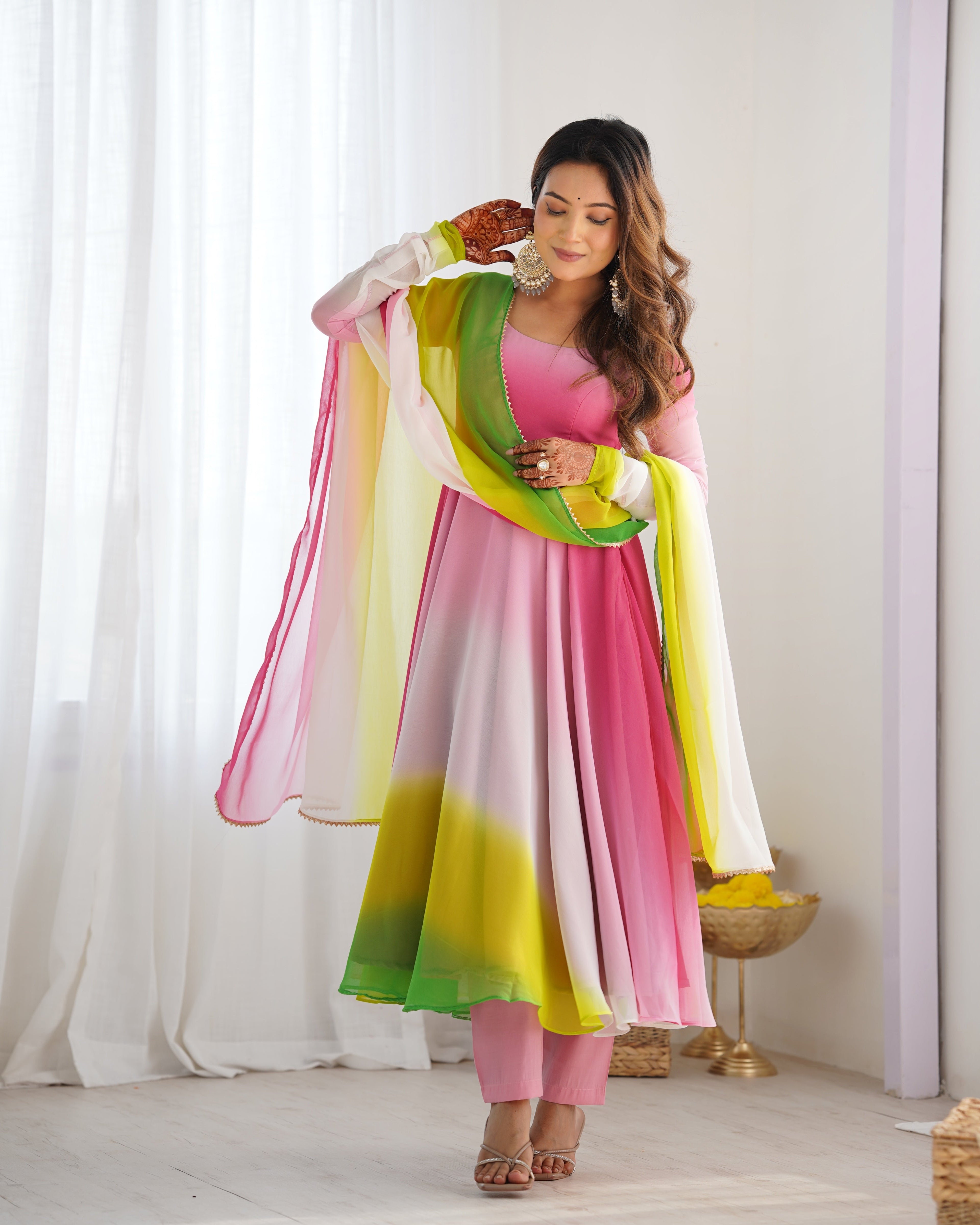 Party Wear Look Beautiful Anarkali Gown, Pent And Dupatta