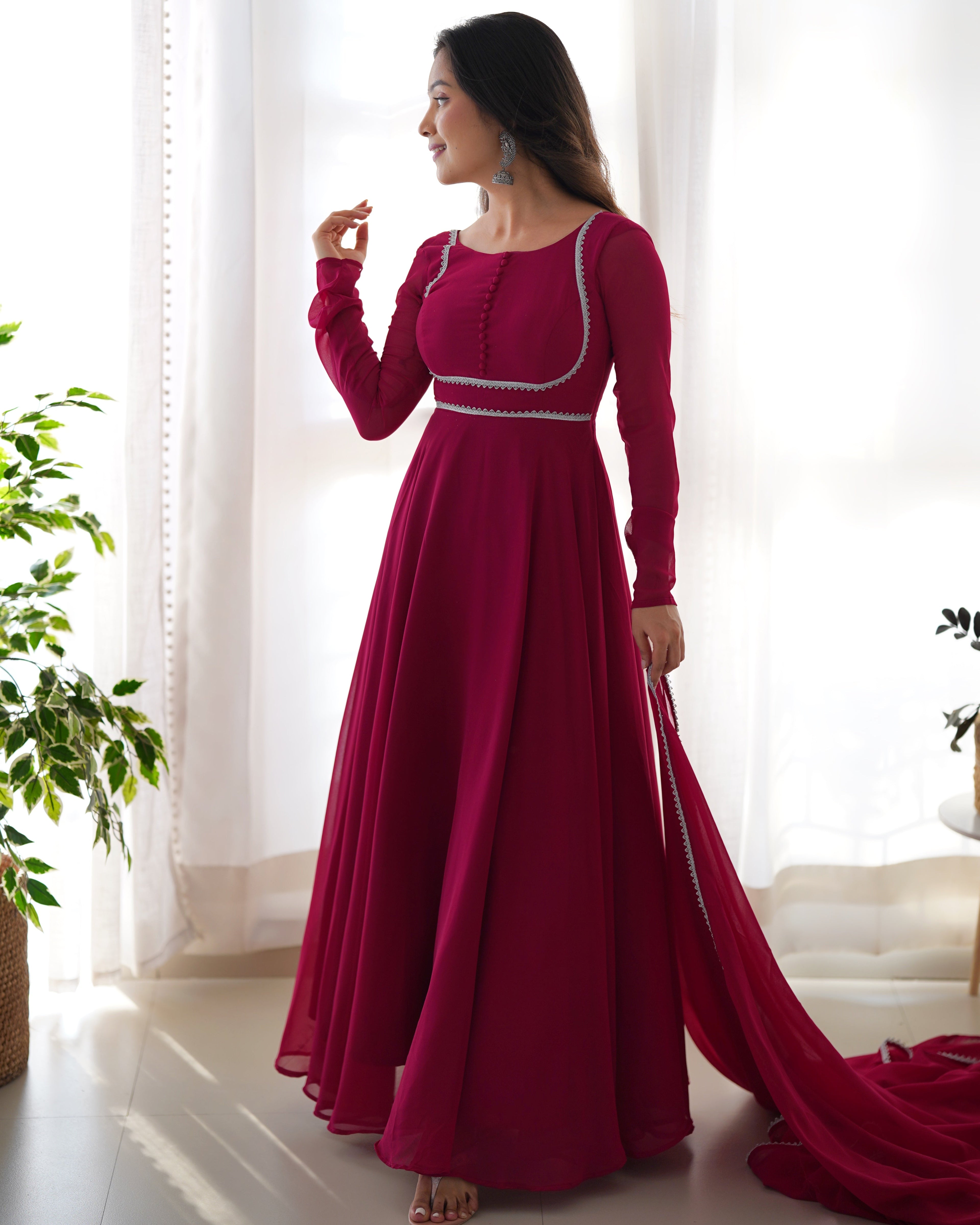 Party Wear Beautiful Anarkali Gown, Pent And Dupatta