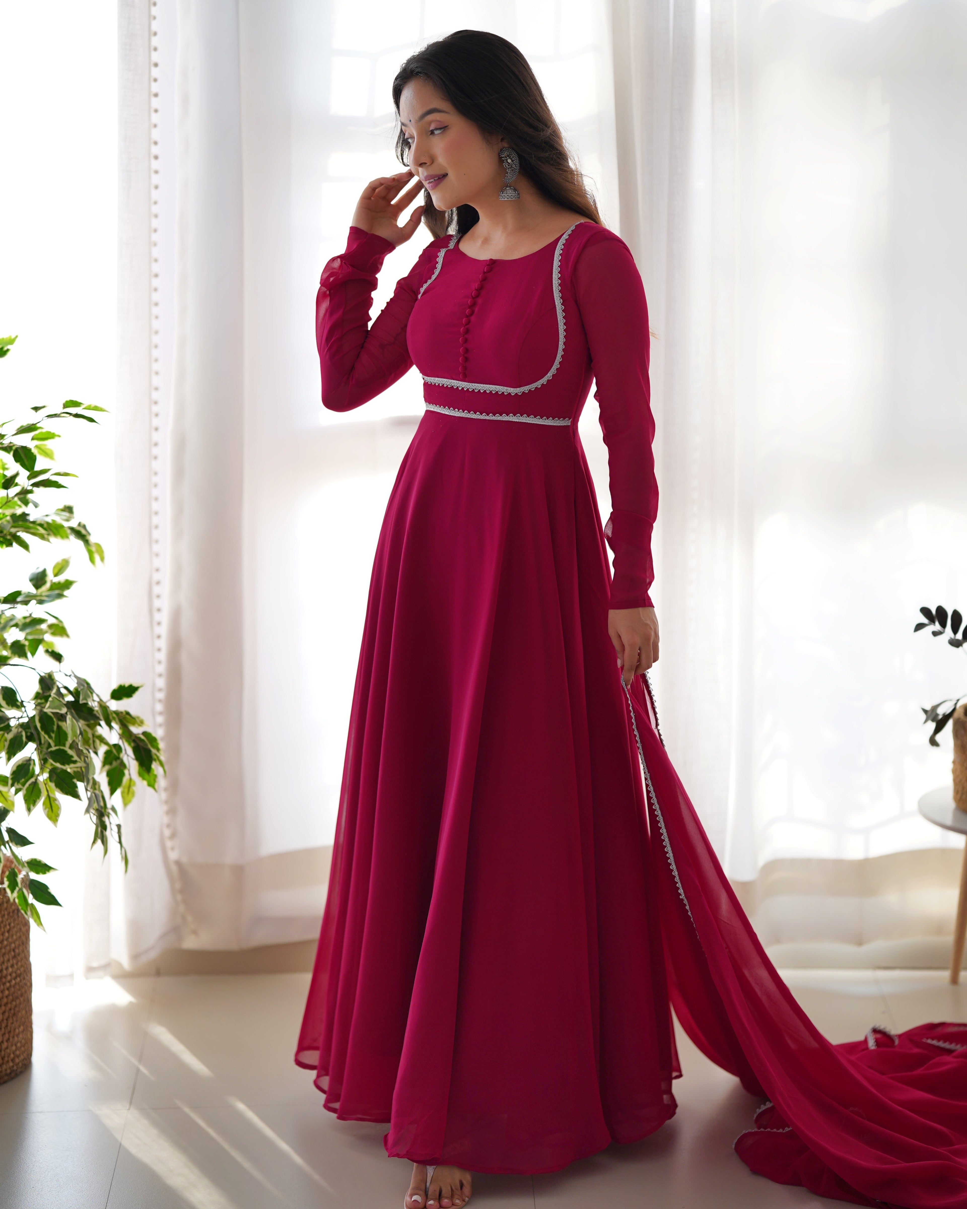 Party Wear Beautiful Anarkali Gown, Pent And Dupatta