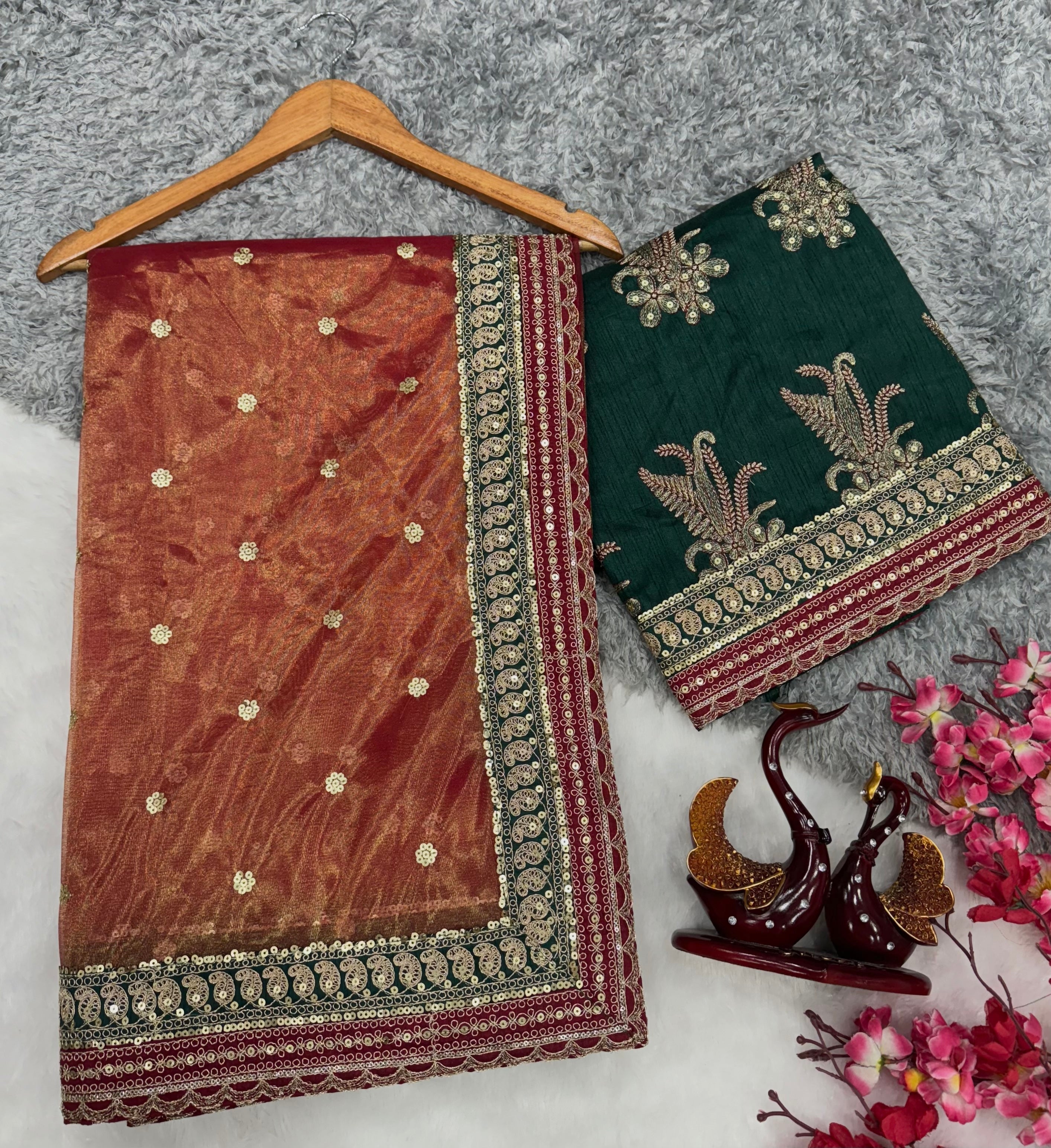 Party Wear Saree With Sequence Embroidery Work