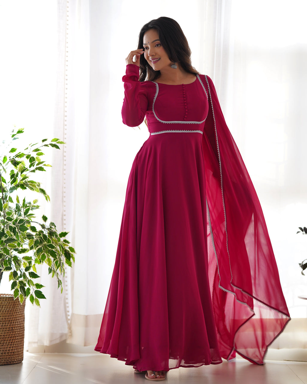 Party Wear Beautiful Anarkali Gown, Pent And Dupatta