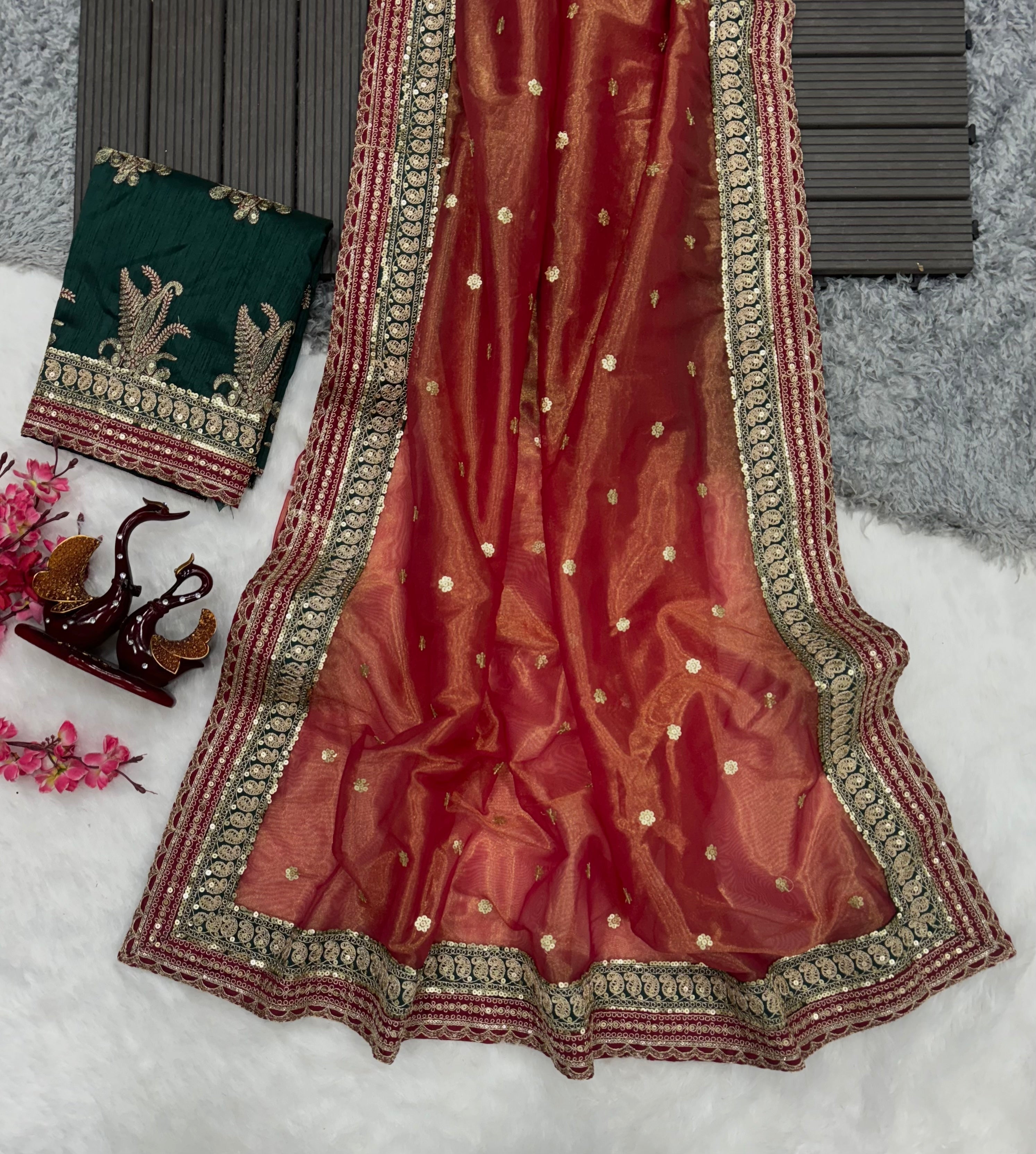 Party Wear Saree With Sequence Embroidery Work