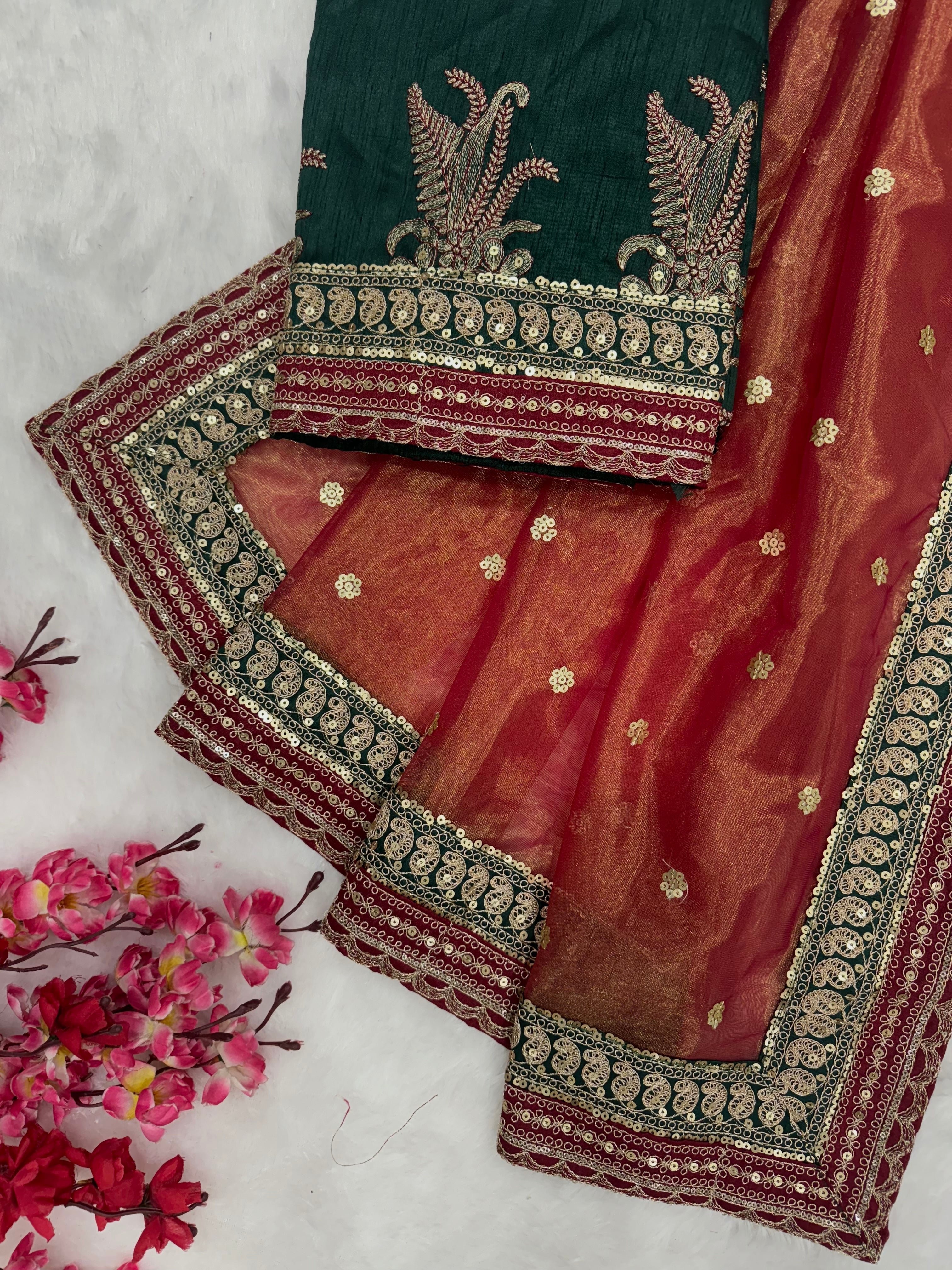 Party Wear Saree With Sequence Embroidery Work