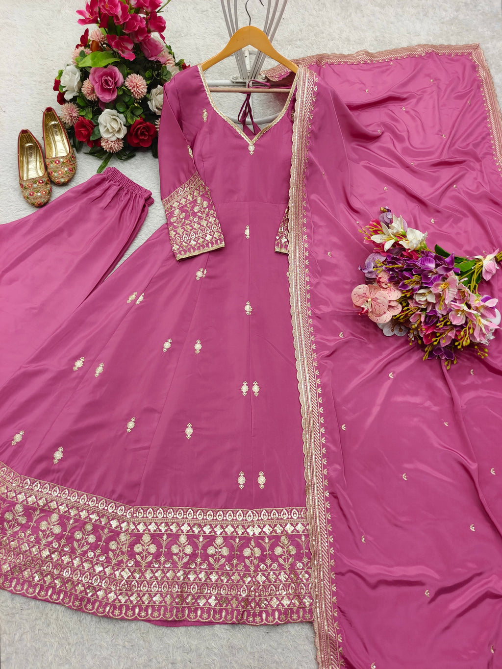 Designer Gown -Pent And Dupatta With Embroidery Sequence Work