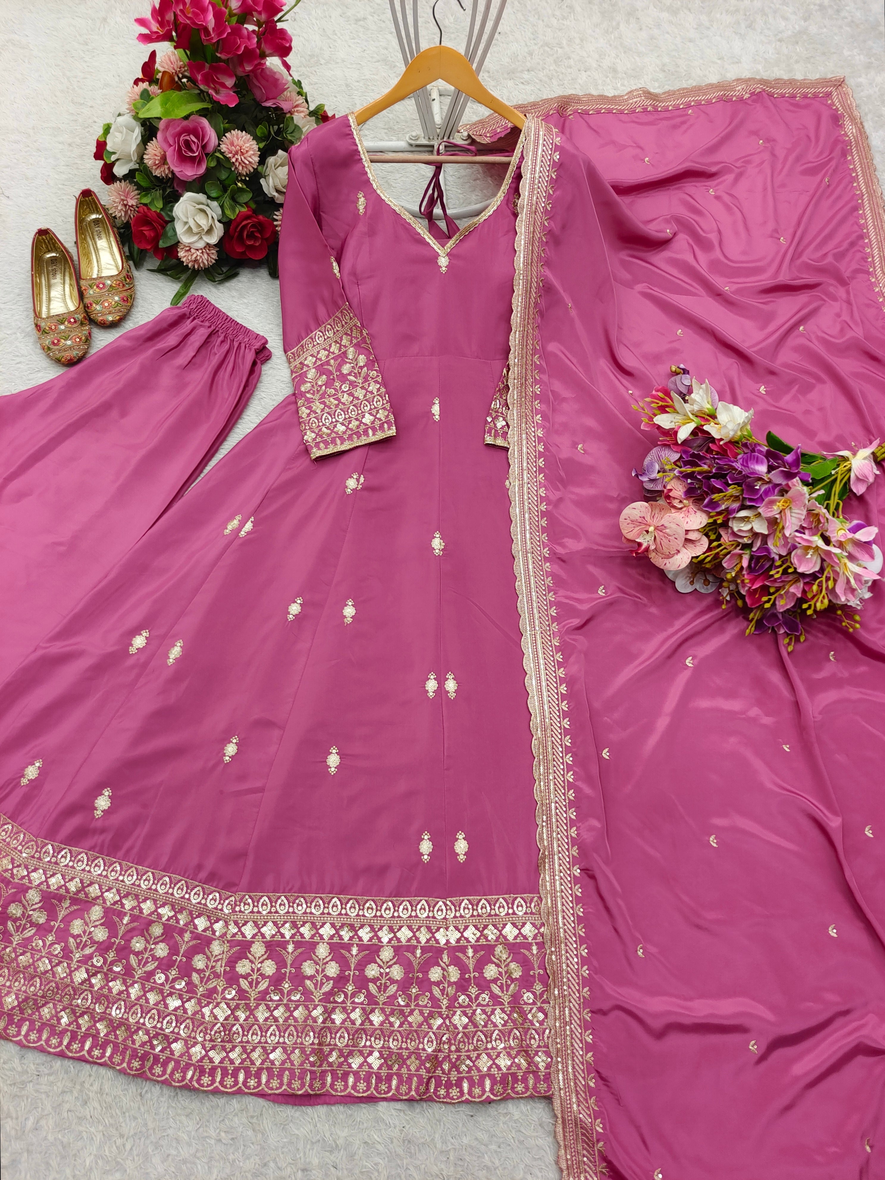 Designer Gown -Pent And Dupatta With Embroidery Sequence Work