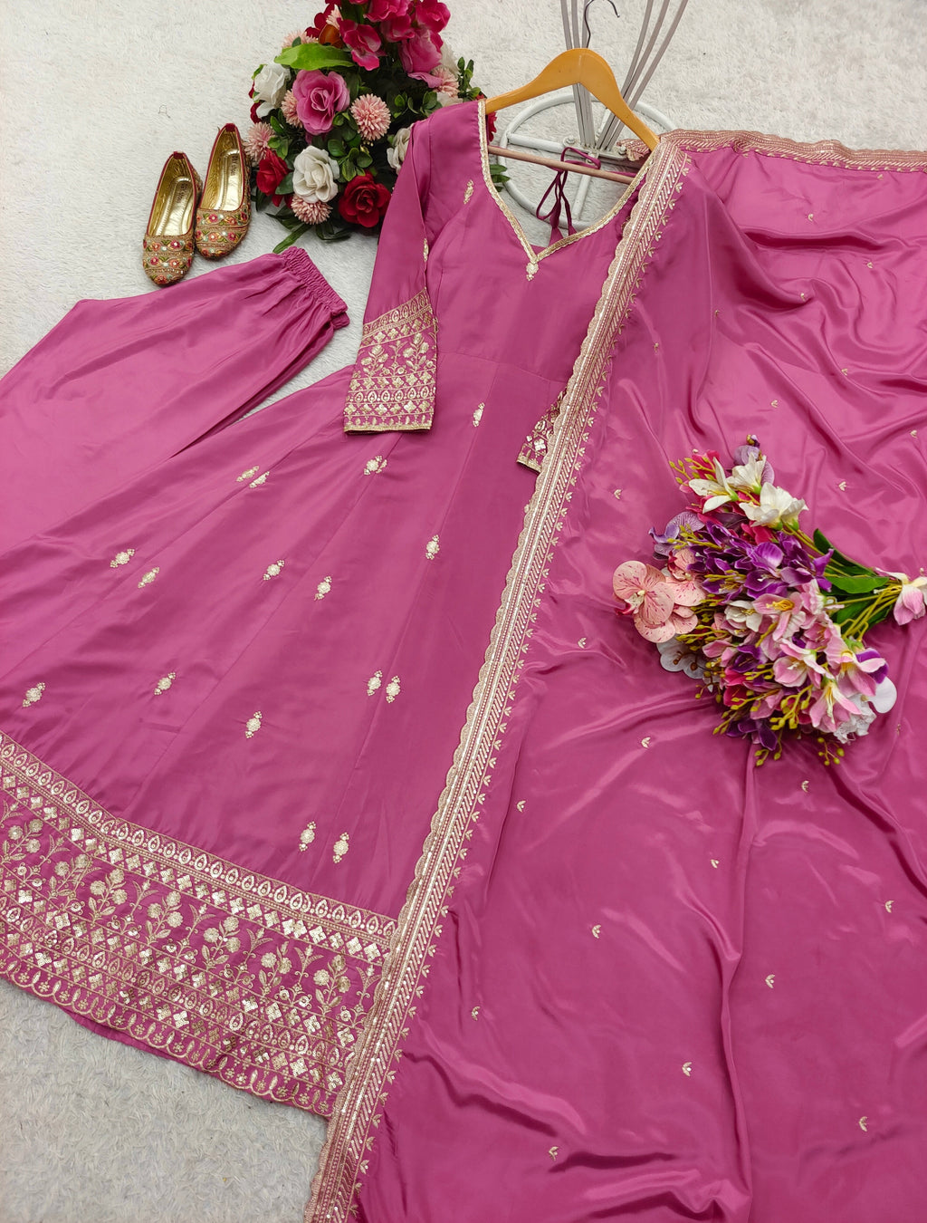 Designer Gown -Pent And Dupatta With Embroidery Sequence Work
