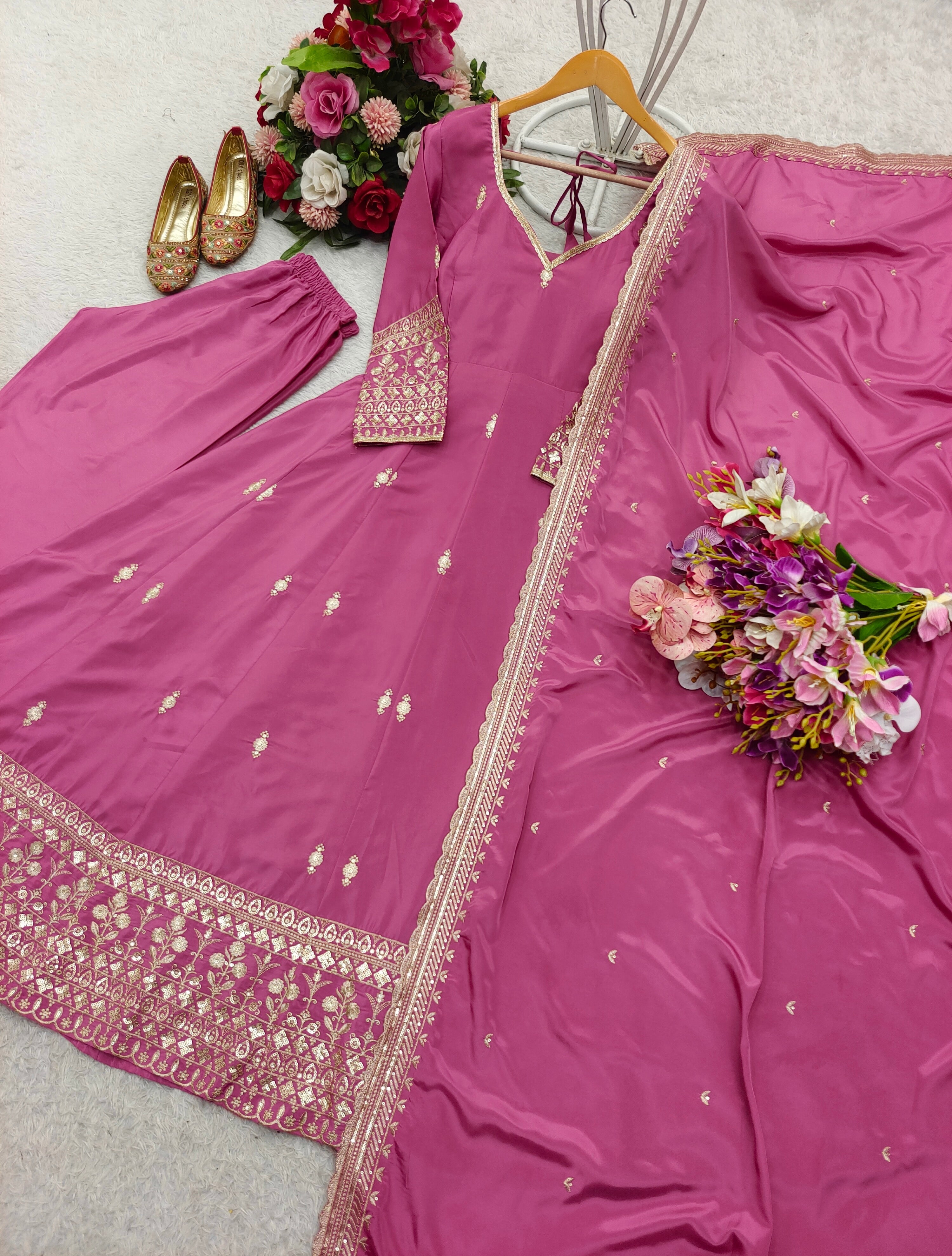 Designer Gown -Pent And Dupatta With Embroidery Sequence Work