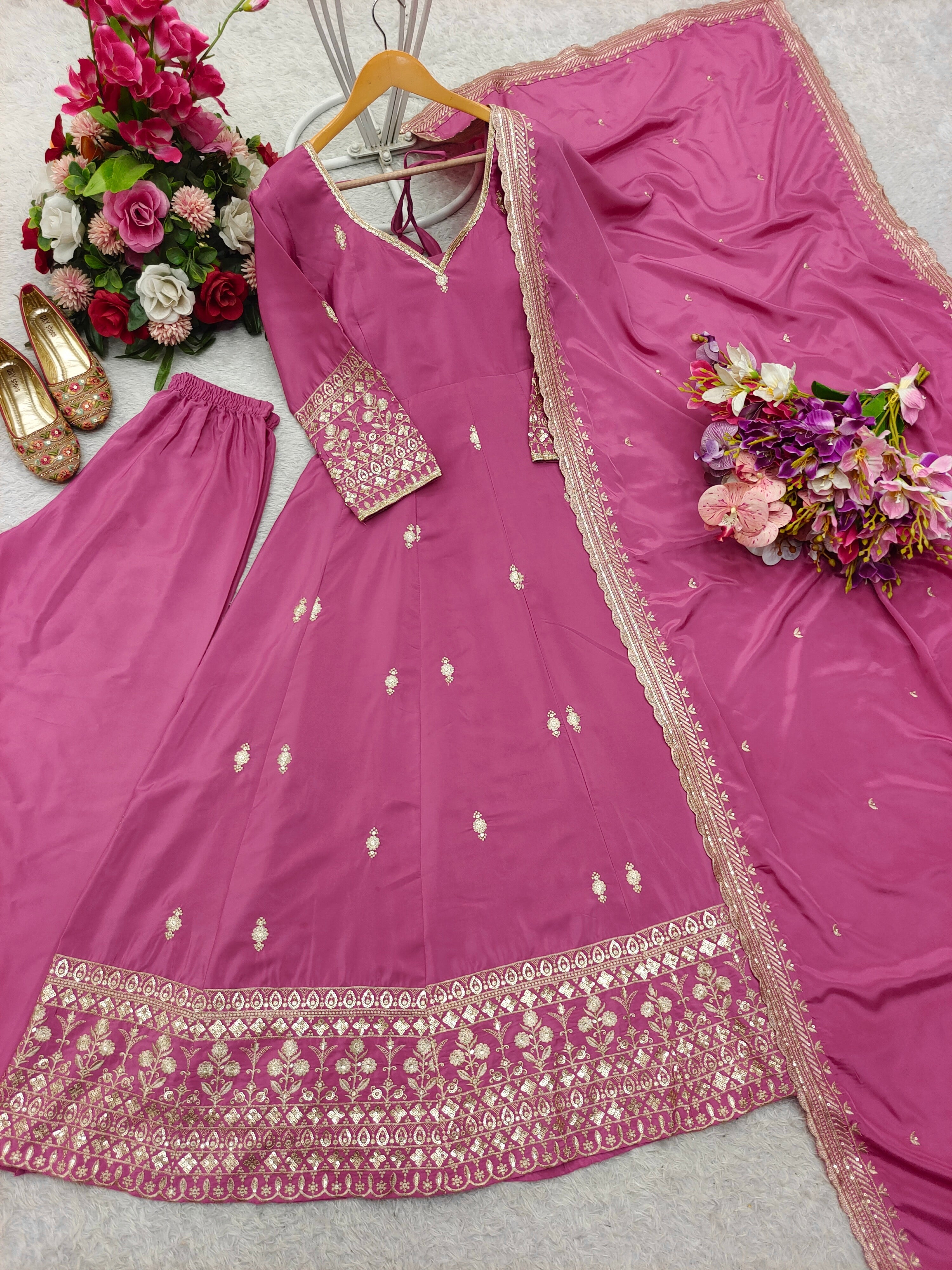 Designer Gown -Pent And Dupatta With Embroidery Sequence Work