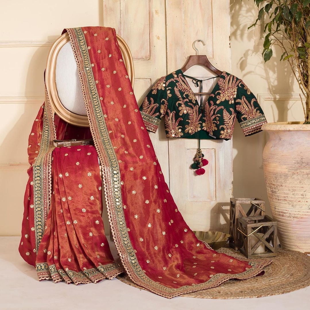Party Wear Saree With Sequence Embroidery Work