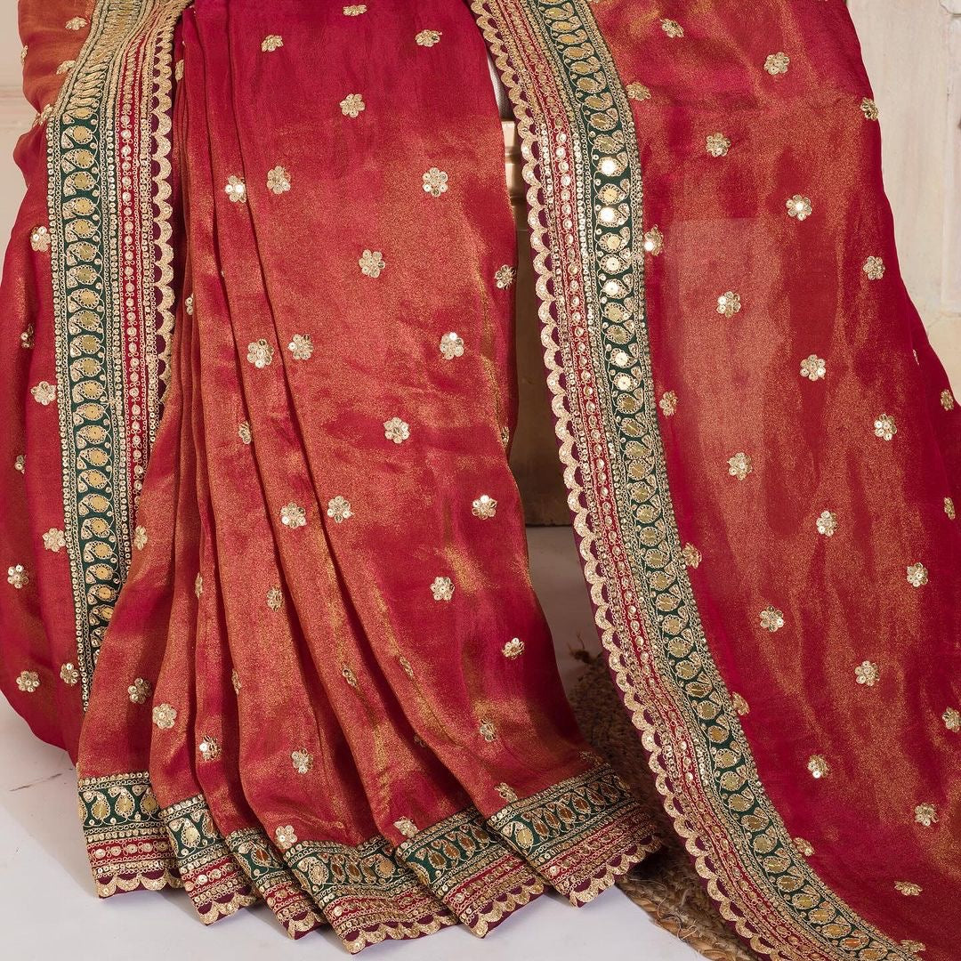 Party Wear Saree With Sequence Embroidery Work