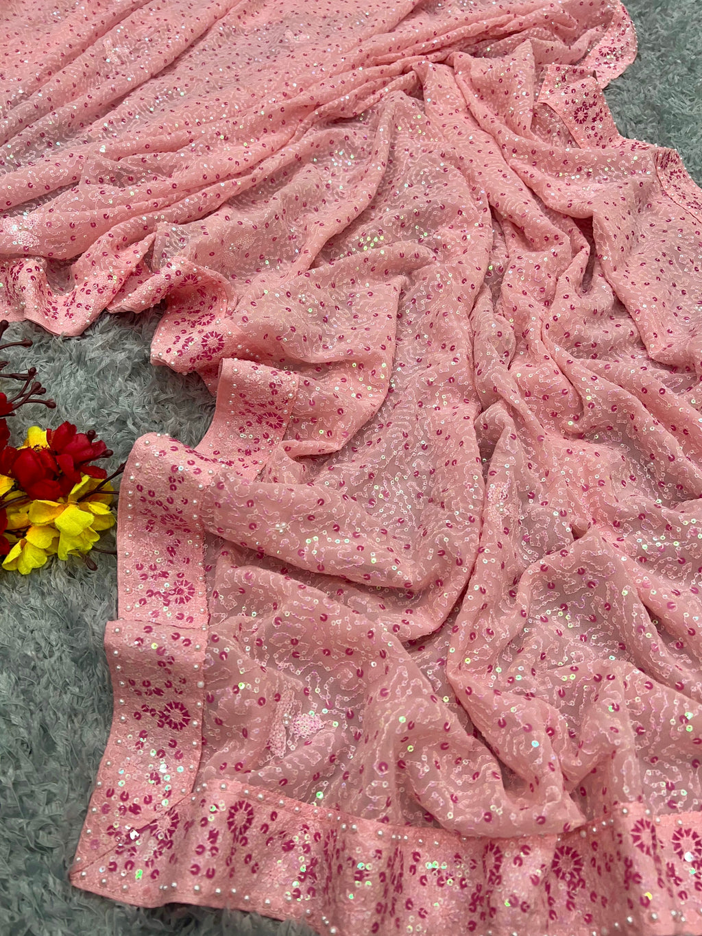 Party Wear Designer Saree With Beautiful Hand Pearl Work
