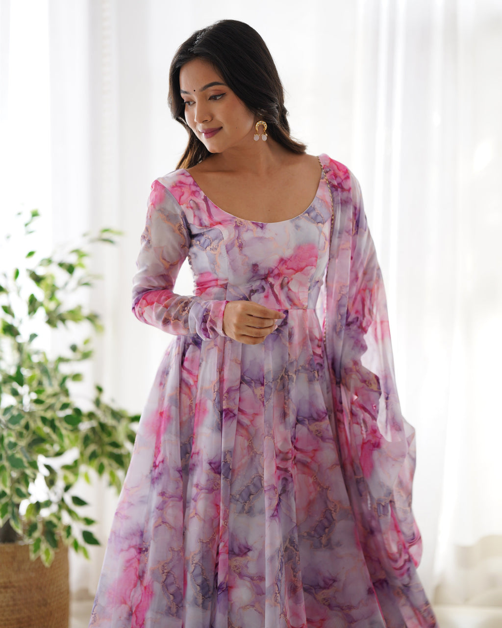 Beautiful Party Wear Anarkali Gown And Pent With Dupatta