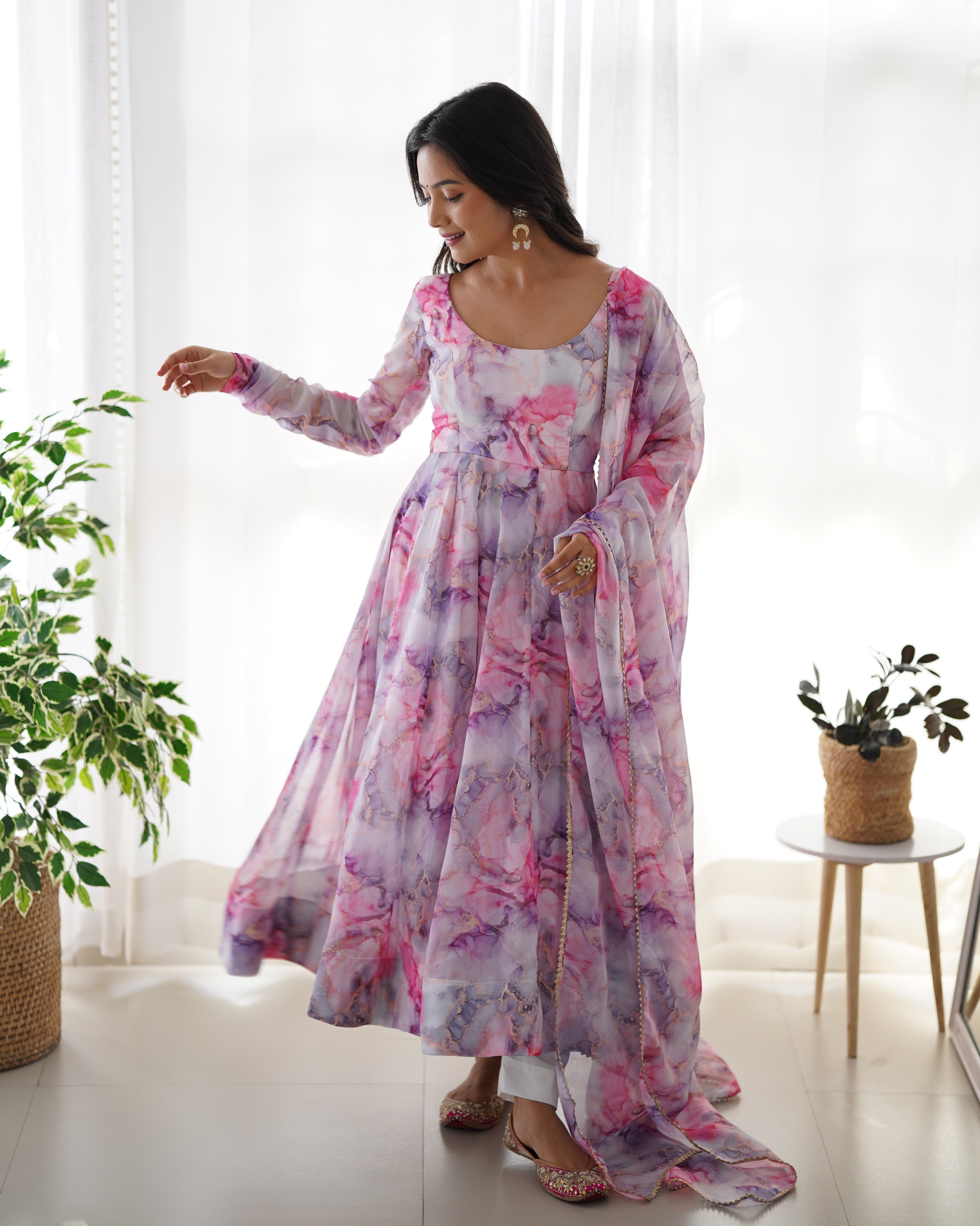 Beautiful Party Wear Anarkali Gown And Pent With Dupatta