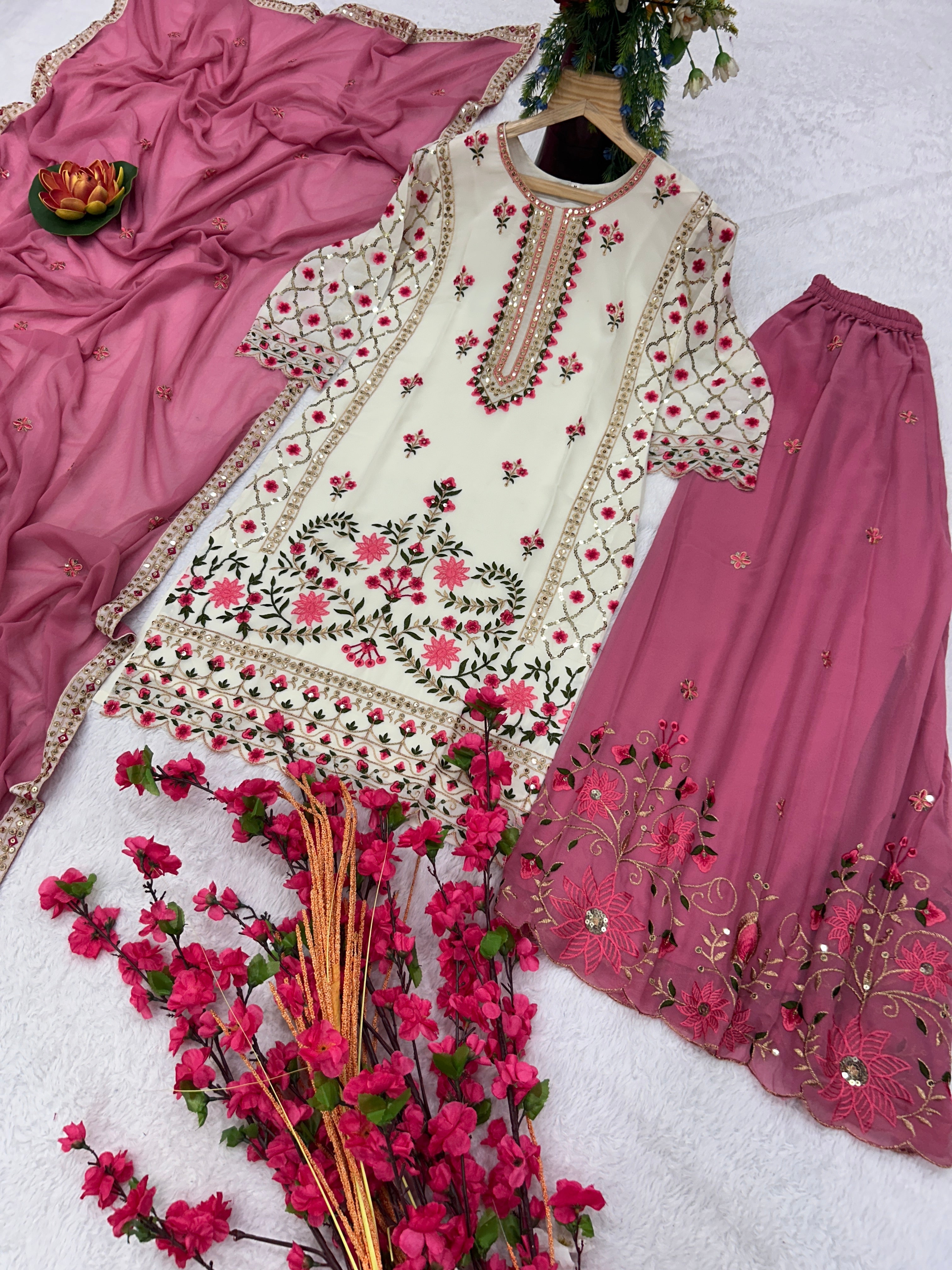 पार्टी वियर खूबसूरत टॉप-बॉटम और फैंसी दुपट्टा