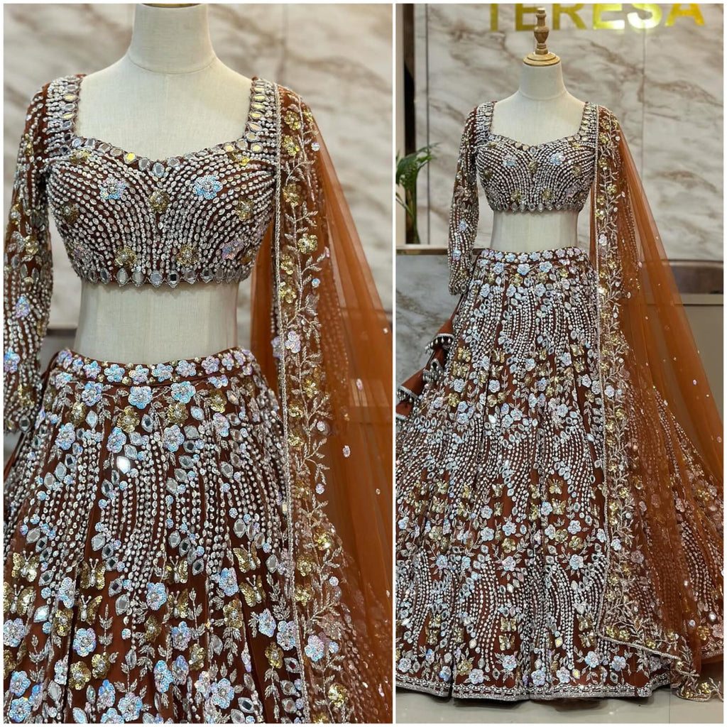 Designer Wedding Wear Lehenga Choli With Real Mirror Sequence Work