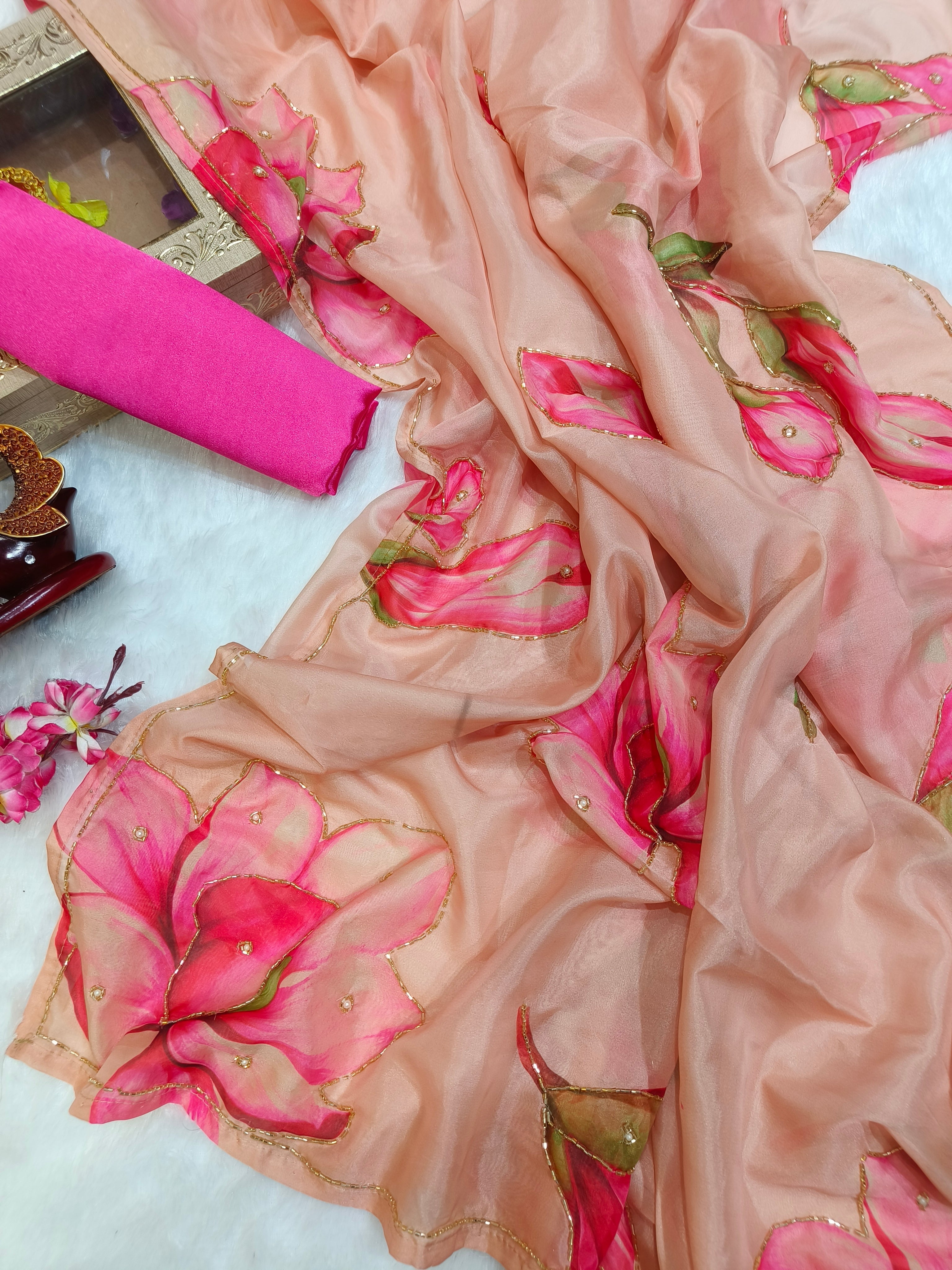 Party Wear Designer Saree With Beautiful Floral Print