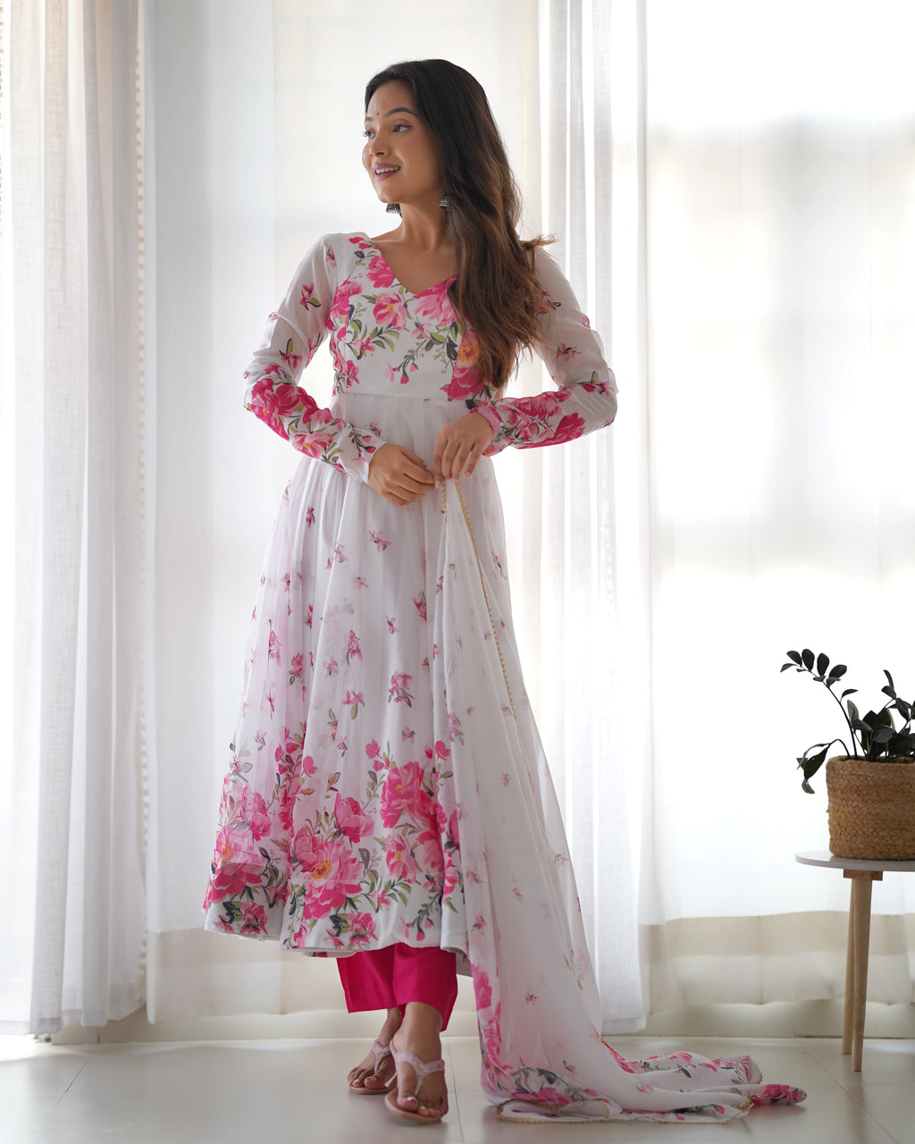 Party Wear Beautiful Anarkali Gown, Pent And Dupatta