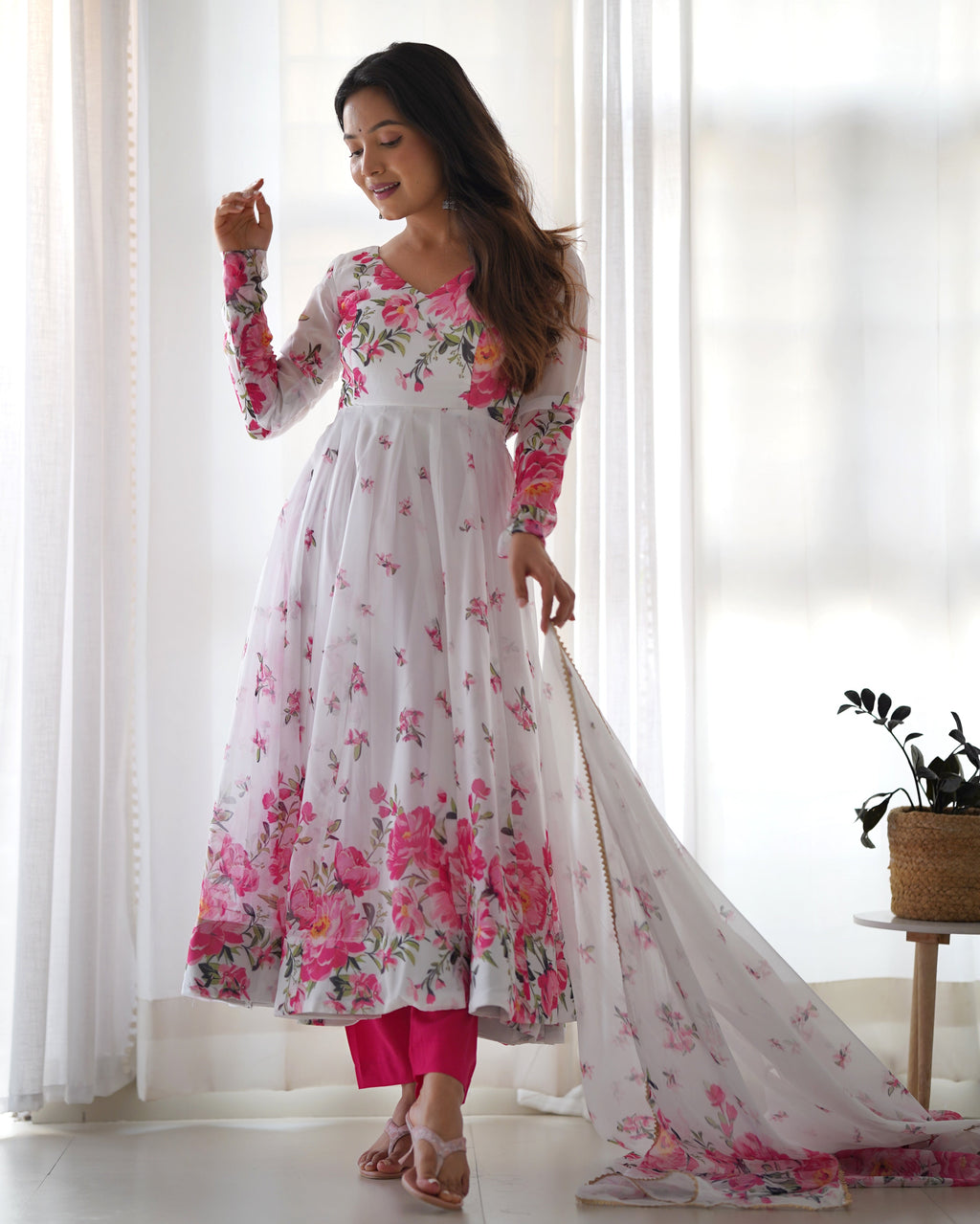 Party Wear Beautiful Anarkali Gown, Pent And Dupatta