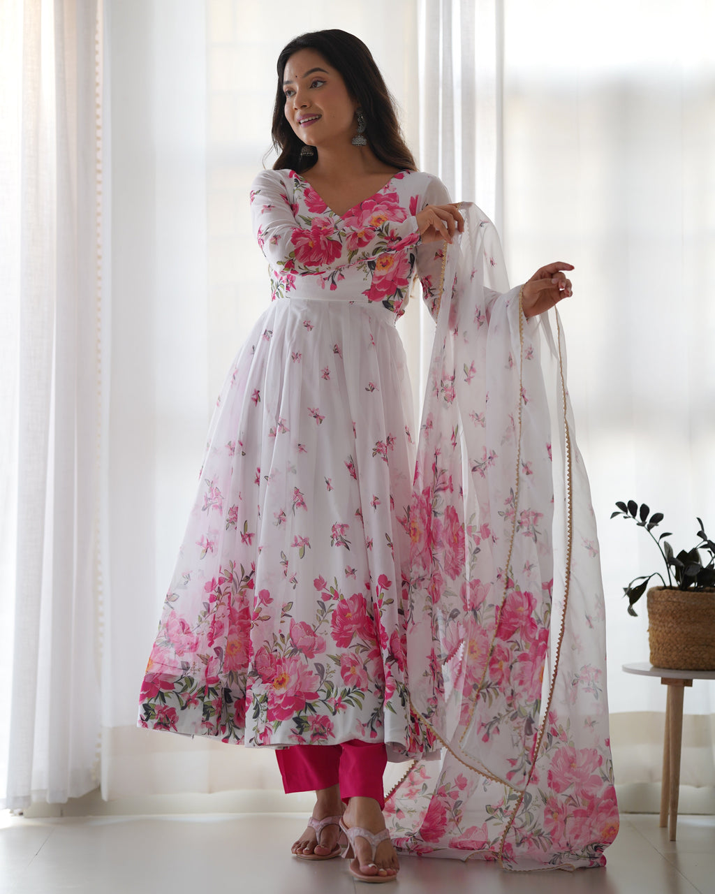 Party Wear Beautiful Anarkali Gown, Pent And Dupatta