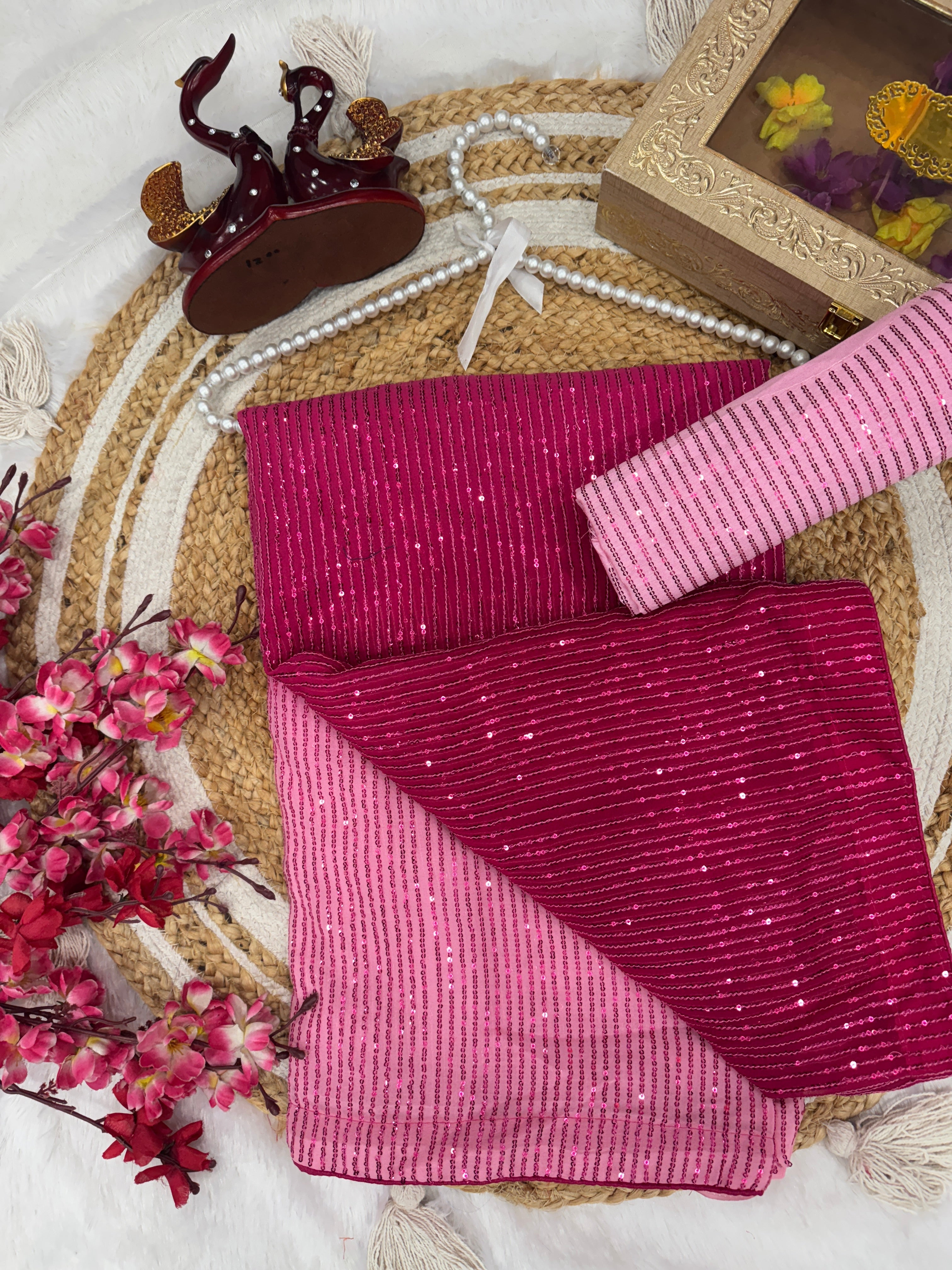 Party Wear Saree With  Beautiful Sequence Embroidery Work