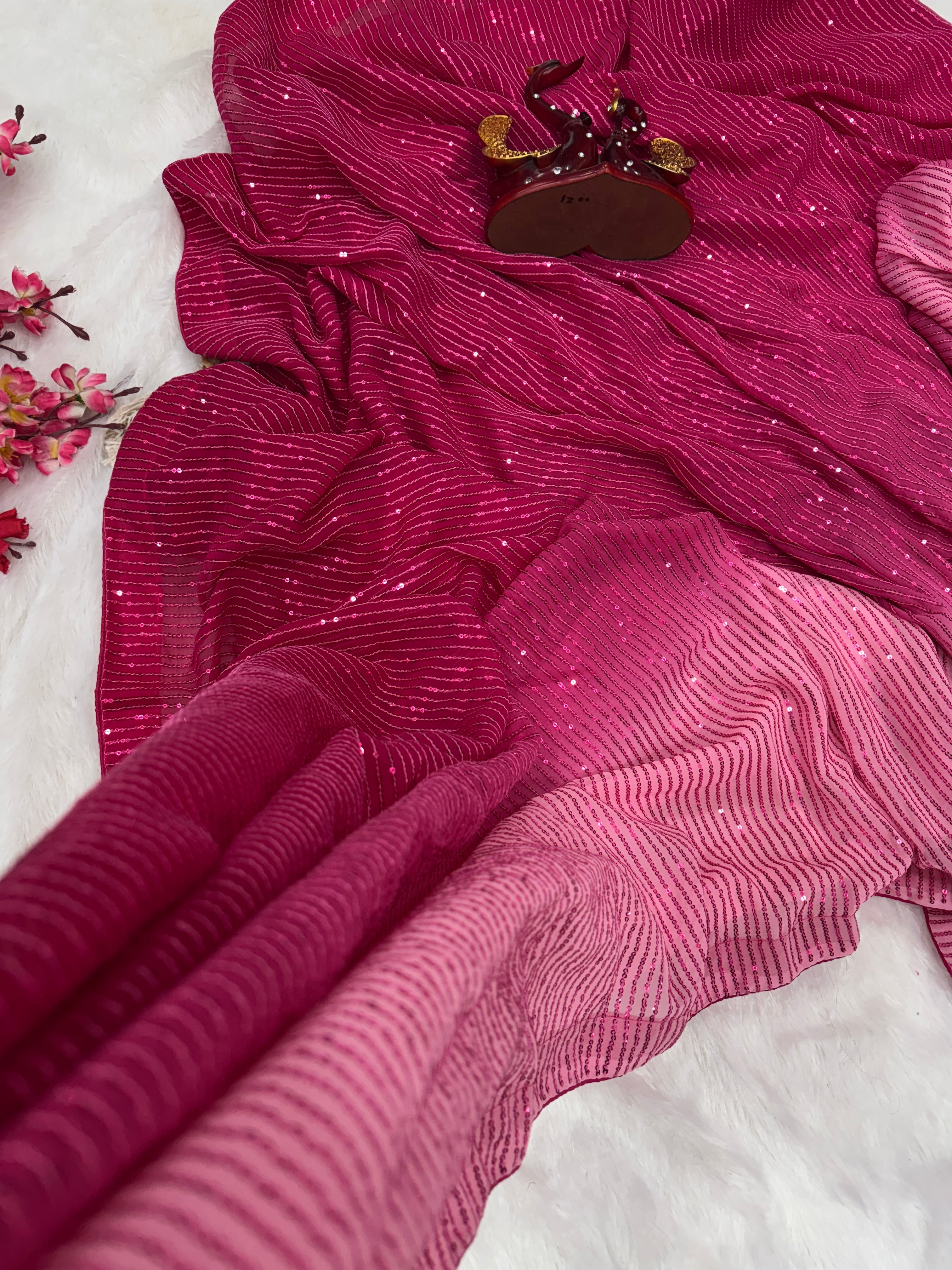 Party Wear Saree With  Beautiful Sequence Embroidery Work