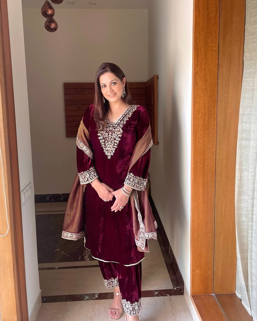 Designer Party Wear Look Heavy Pure Viscose Velvet Top Bottom & Dupatta Set