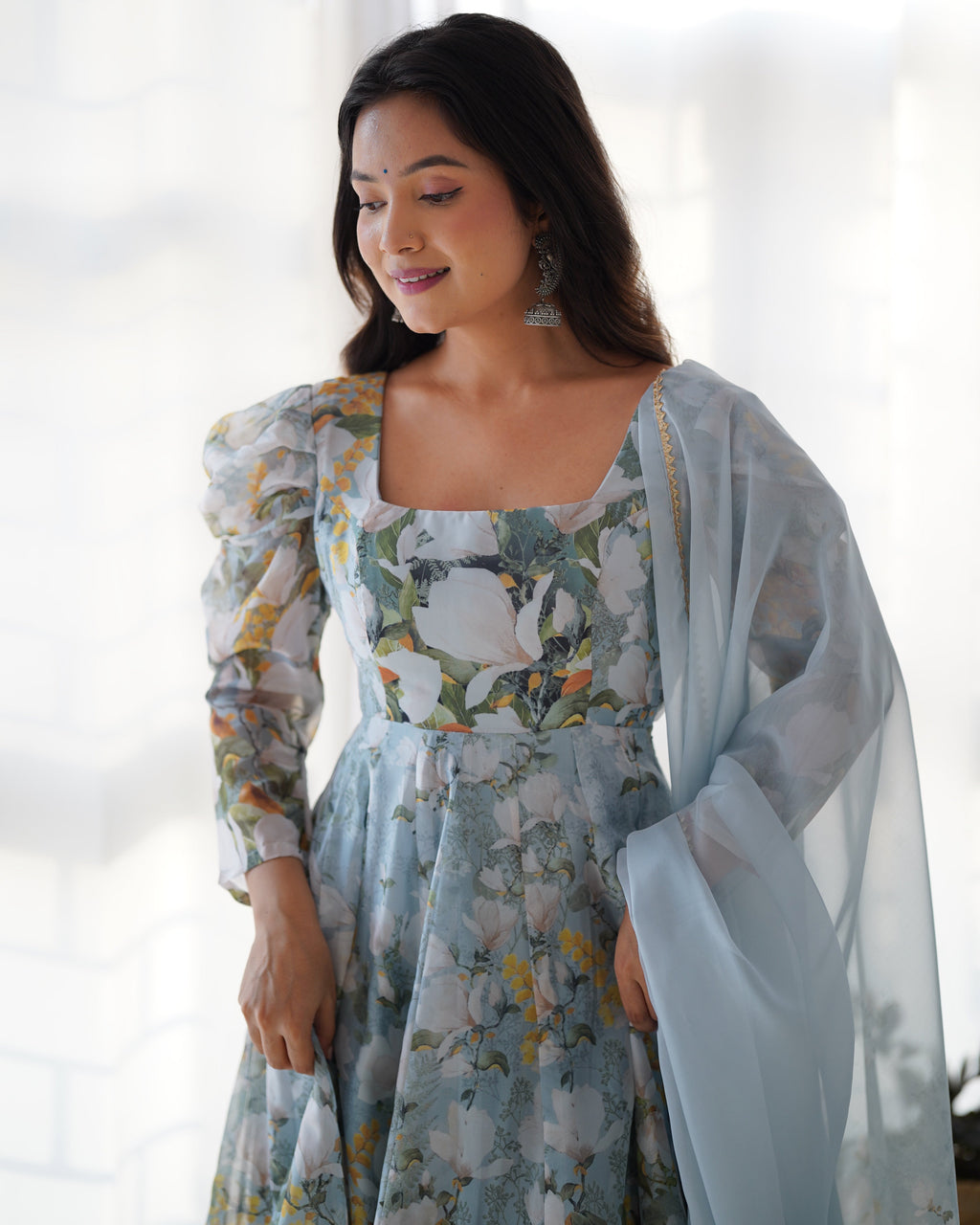 Party Wear Designer Anarkali Gown, Pent And Dupatta