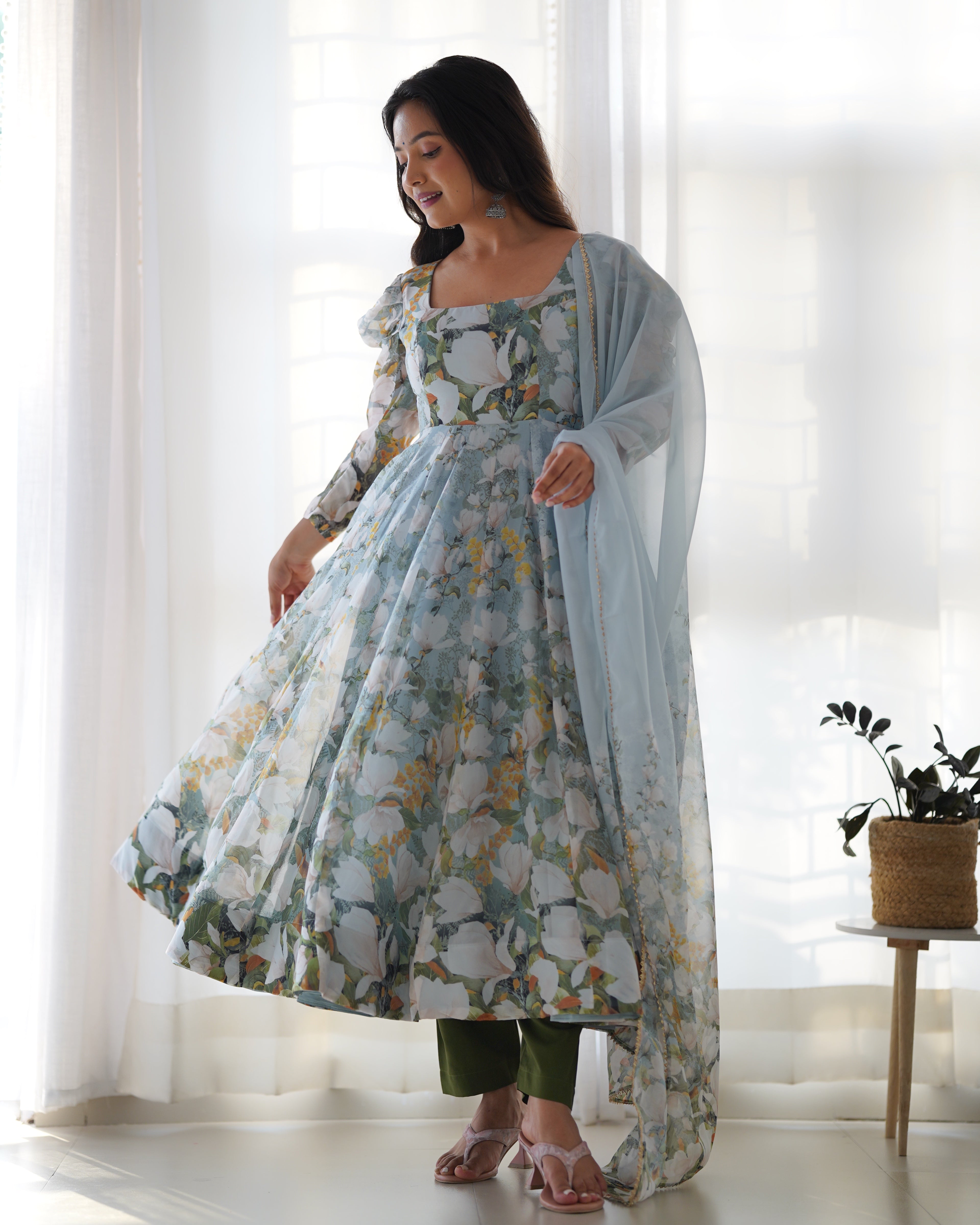 Party Wear Designer Anarkali Gown, Pent And Dupatta
