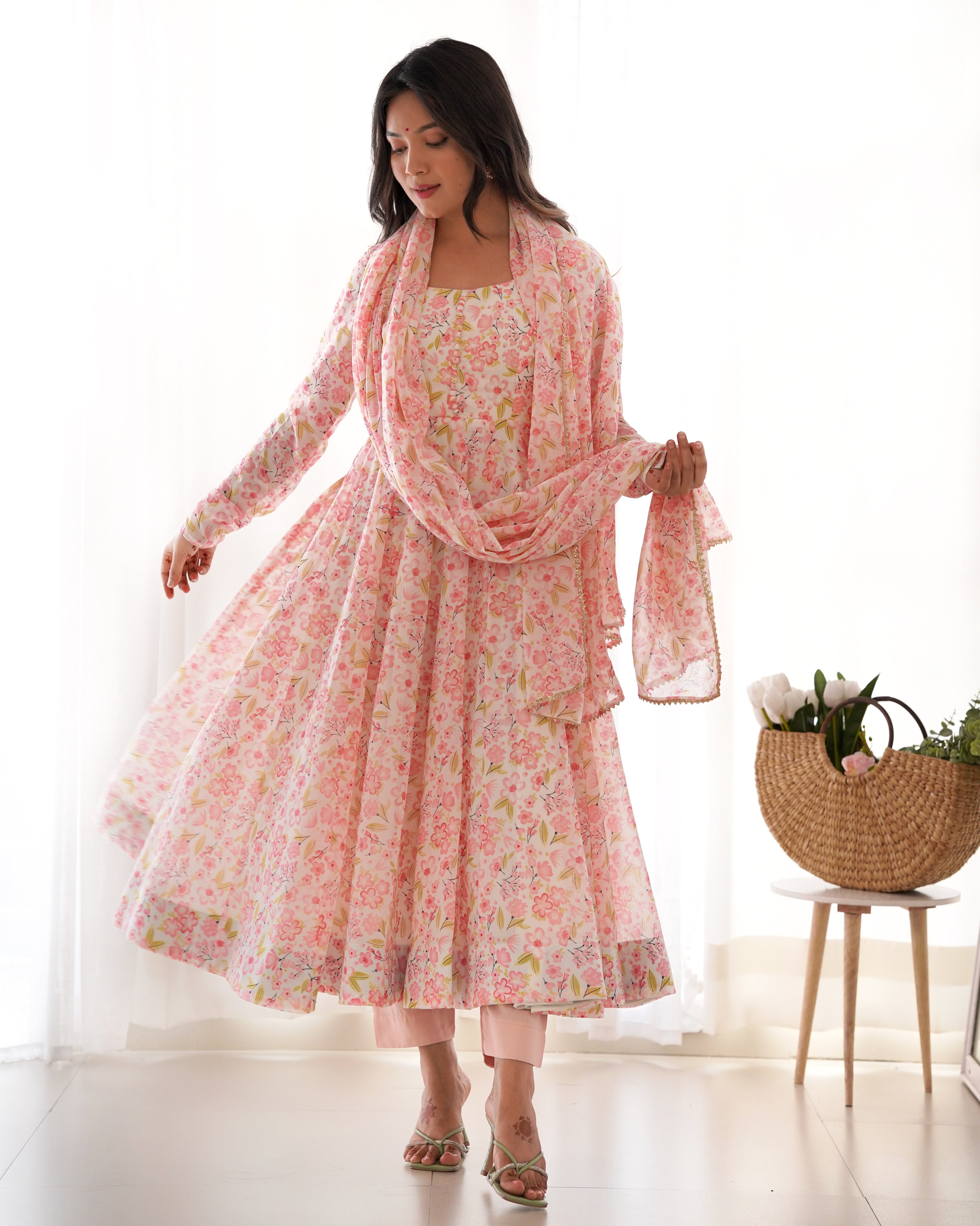 Party Wear Beautiful Anarkali Gown With Floral Print
