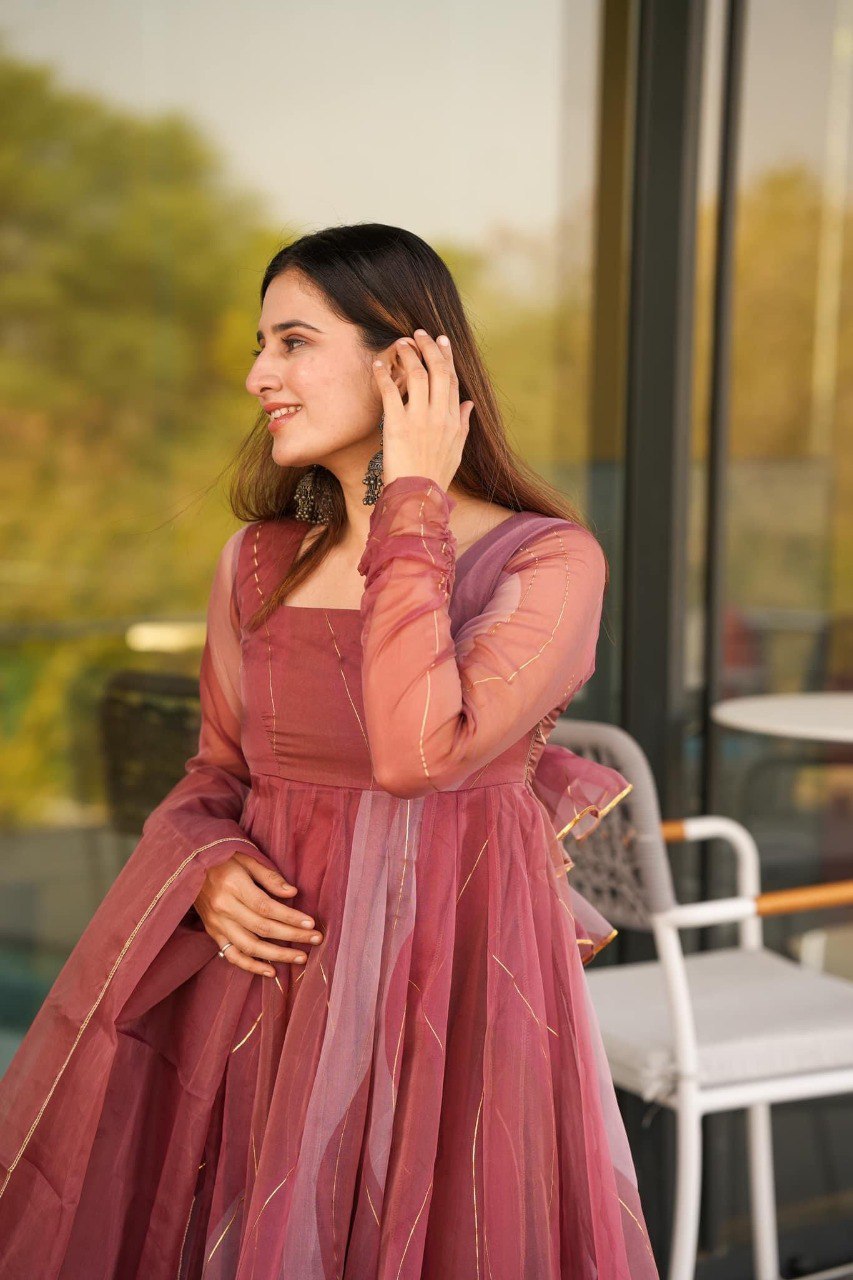 Party Wear Beautiful Anarkali Gown, Pent And Dupatta