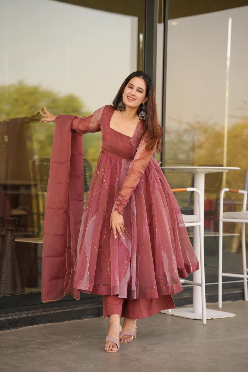 Party Wear Beautiful Anarkali Gown, Pent And Dupatta