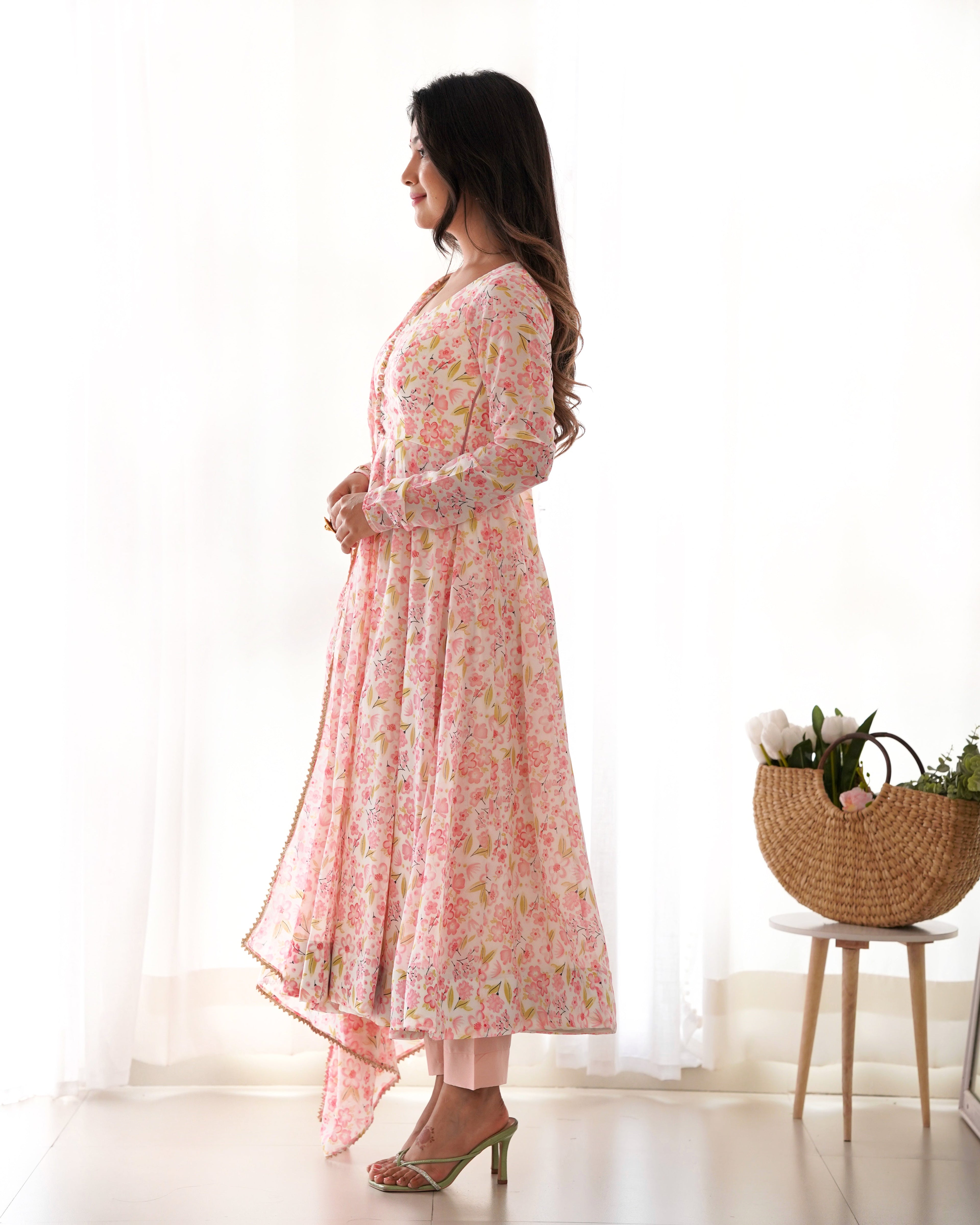Party Wear Beautiful Anarkali Gown With Floral Print