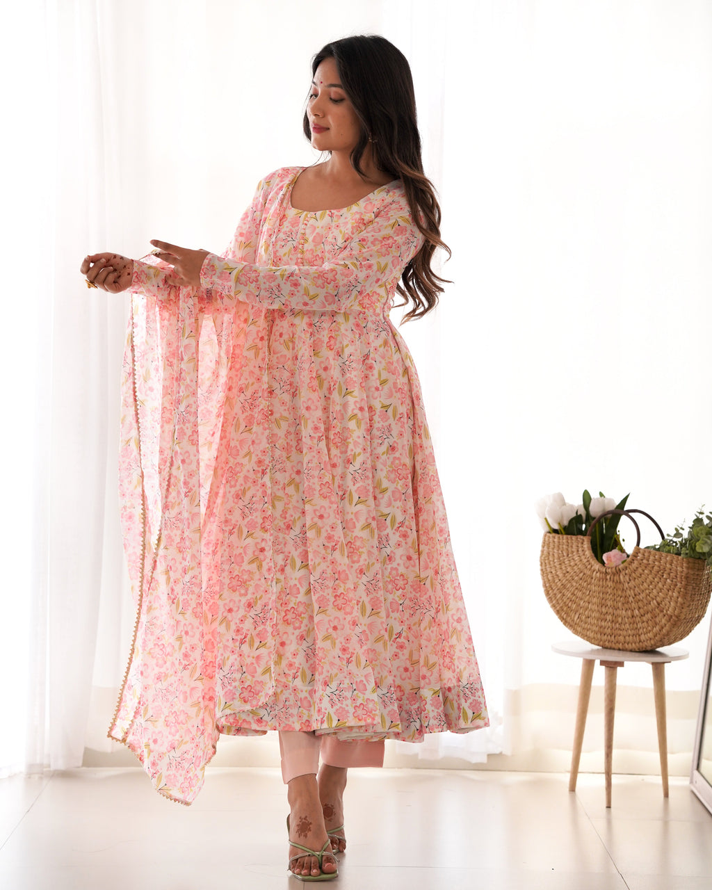 Party Wear Beautiful Anarkali Gown With Floral Print