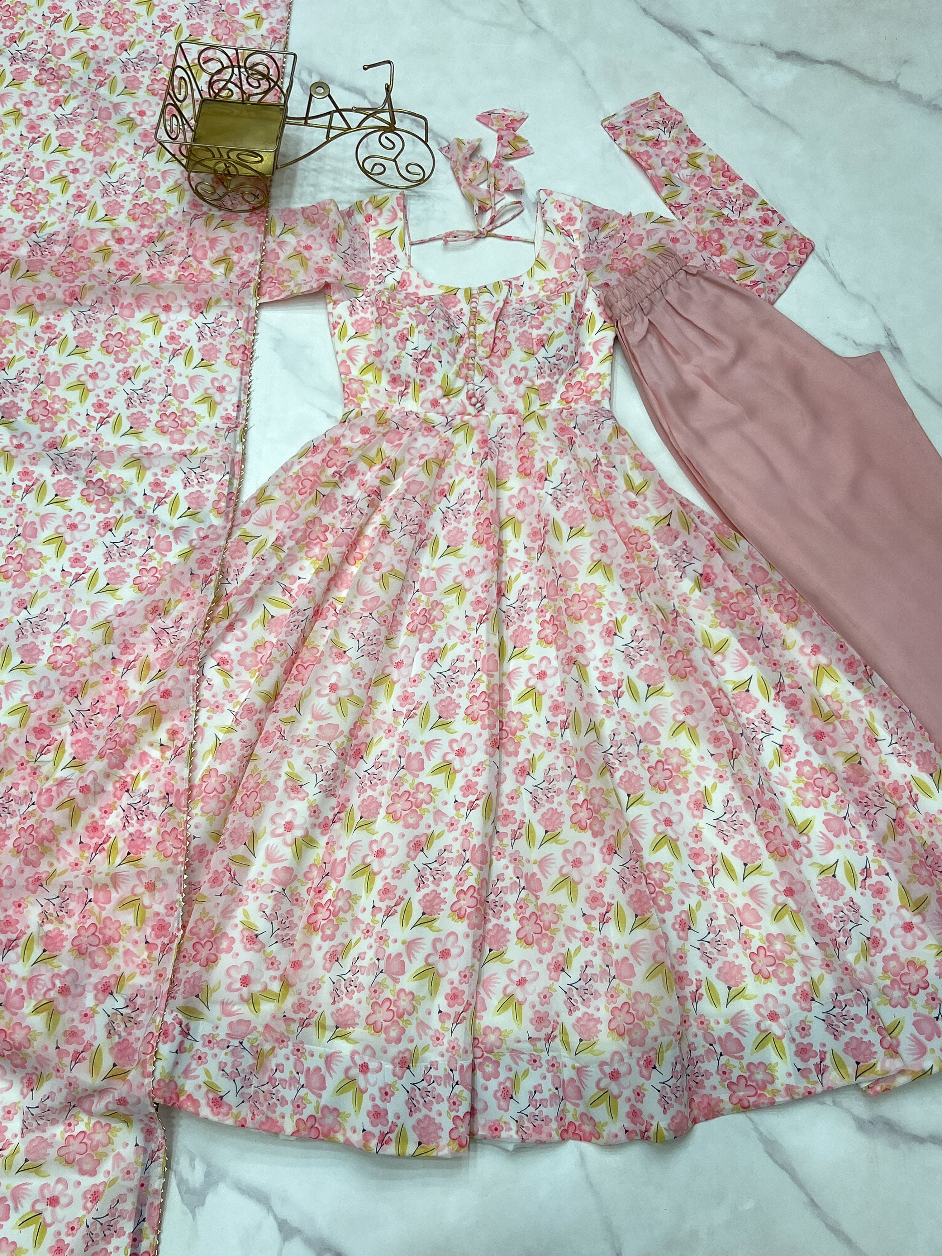 Party Wear Beautiful Anarkali Gown With Floral Print