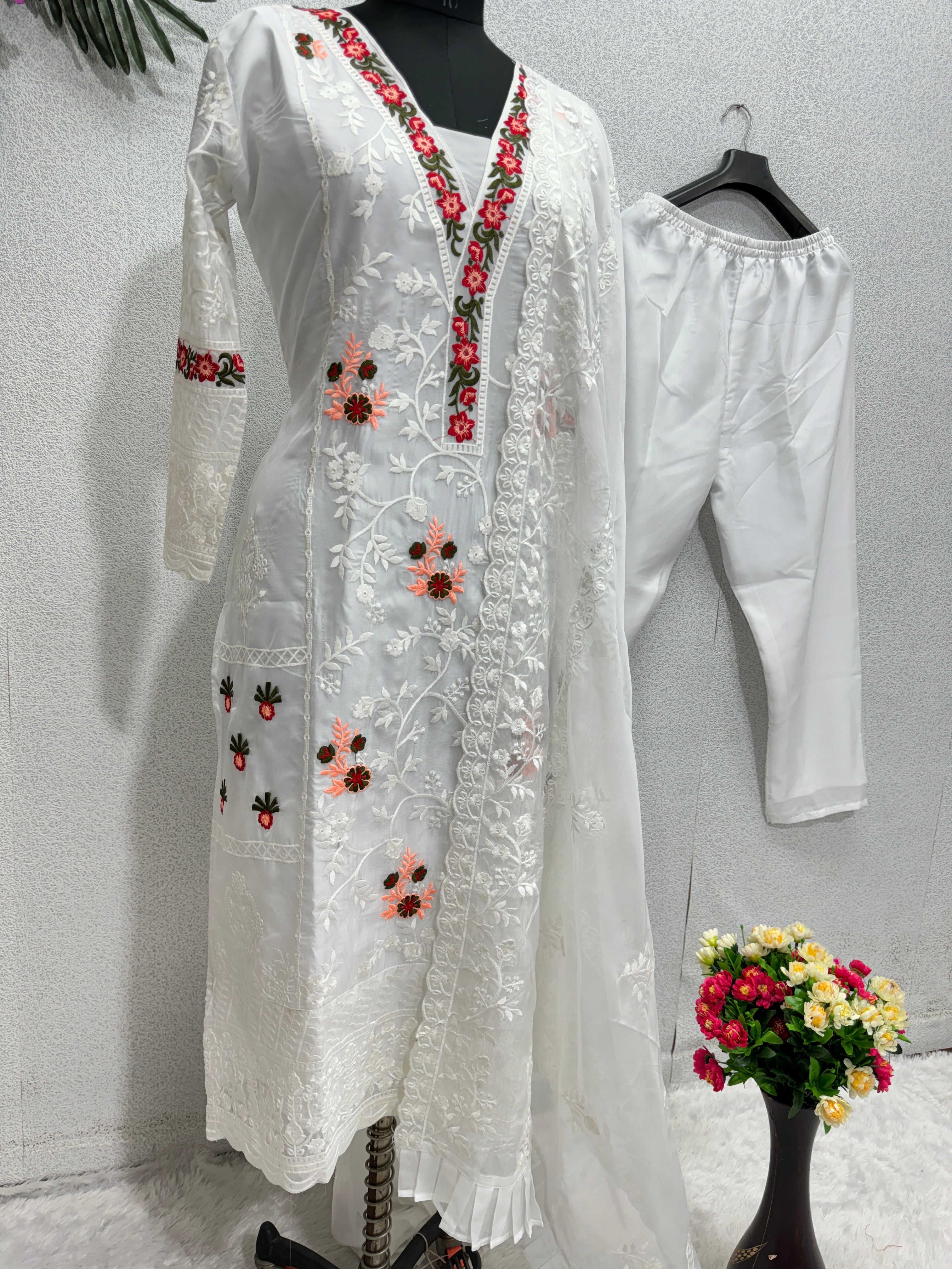 Designer Beautiful Top Pent And Dupatta With Embroidery Work