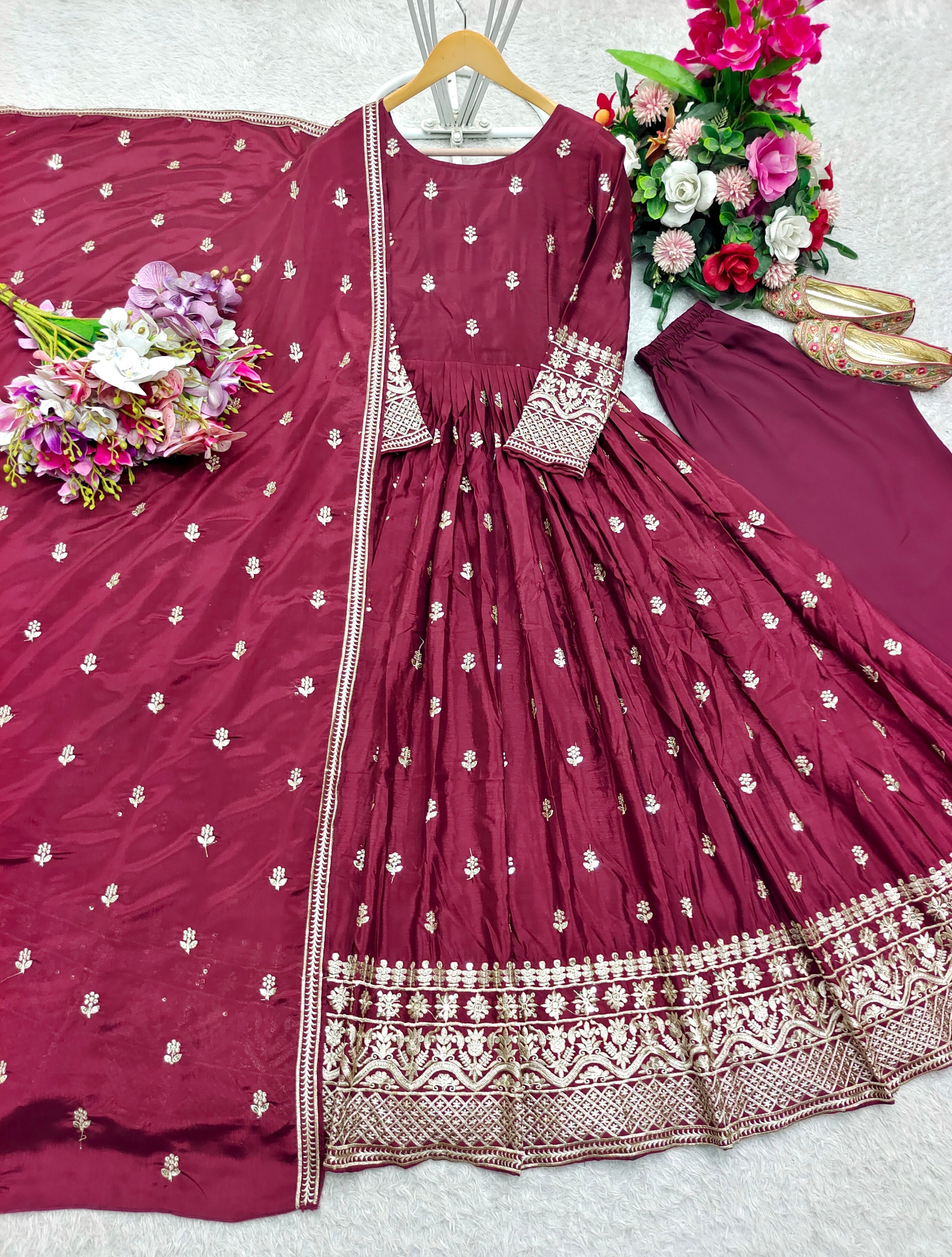 Designer Gown -Pent And Dupatta With Embroidery Sequence Work