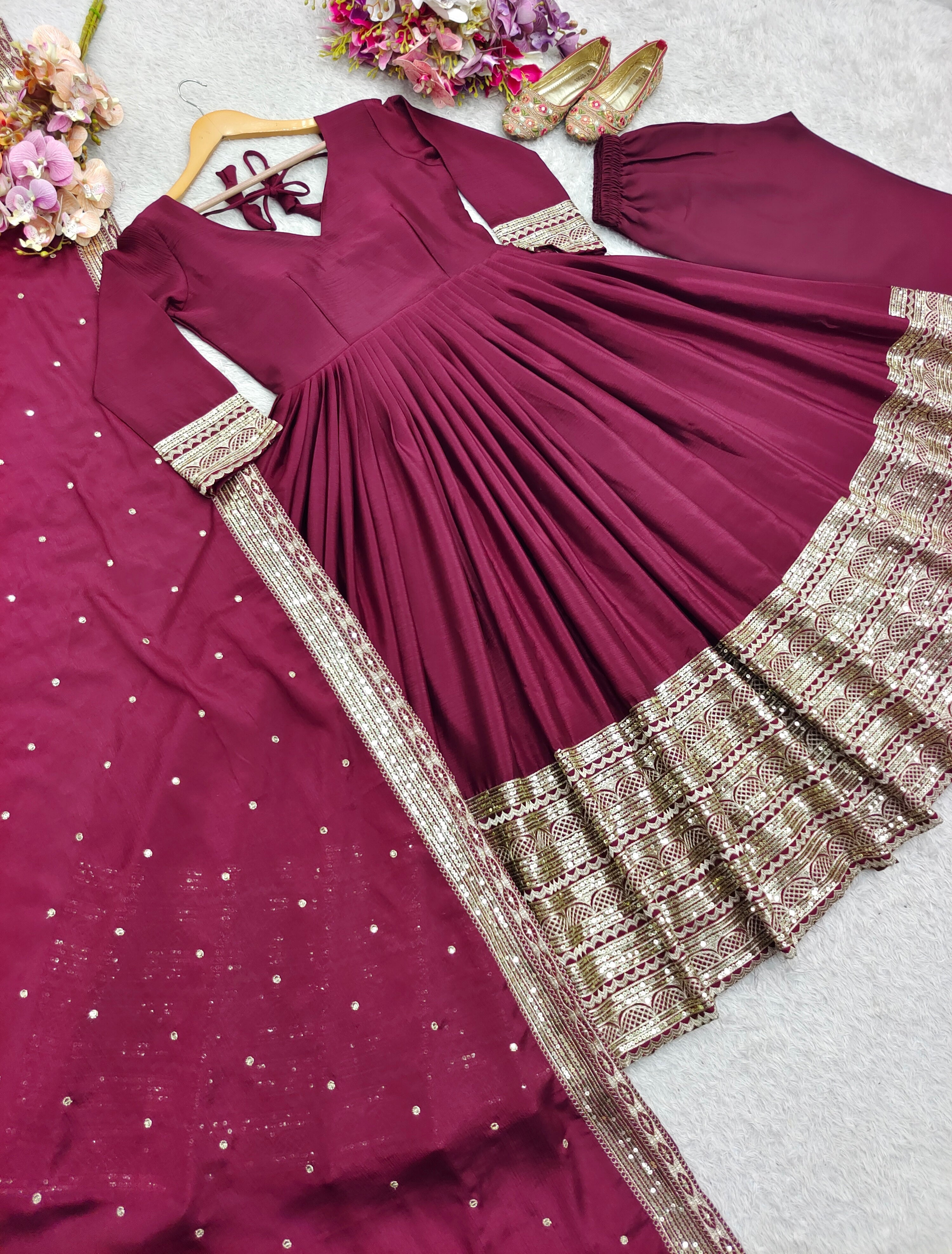 Party Wear Beautiful Anarkali Gown -Pent And Dupatta