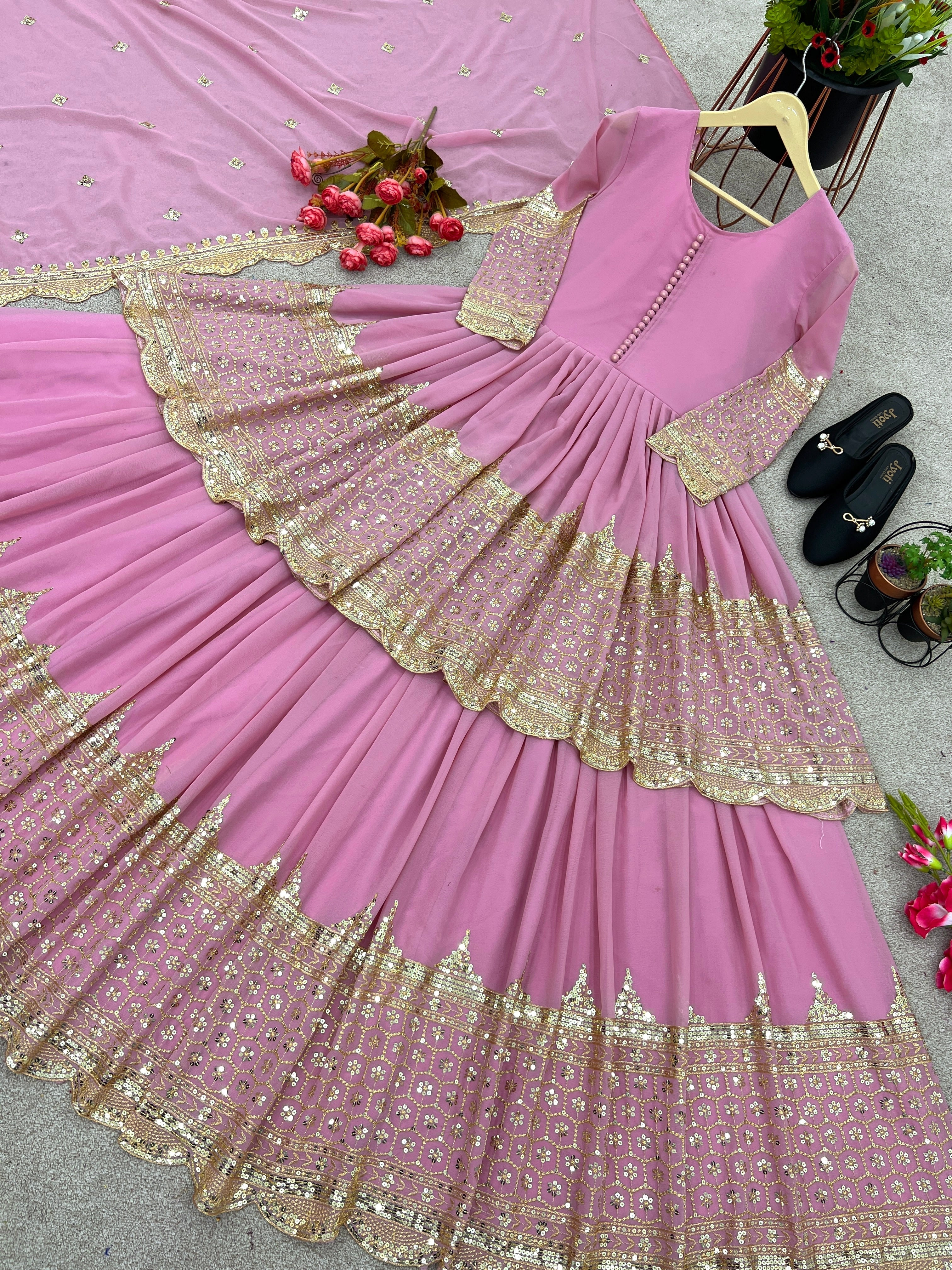 Beautiful Party Wear Top Lehenga And Dupatta With Embroidery Sequence Work