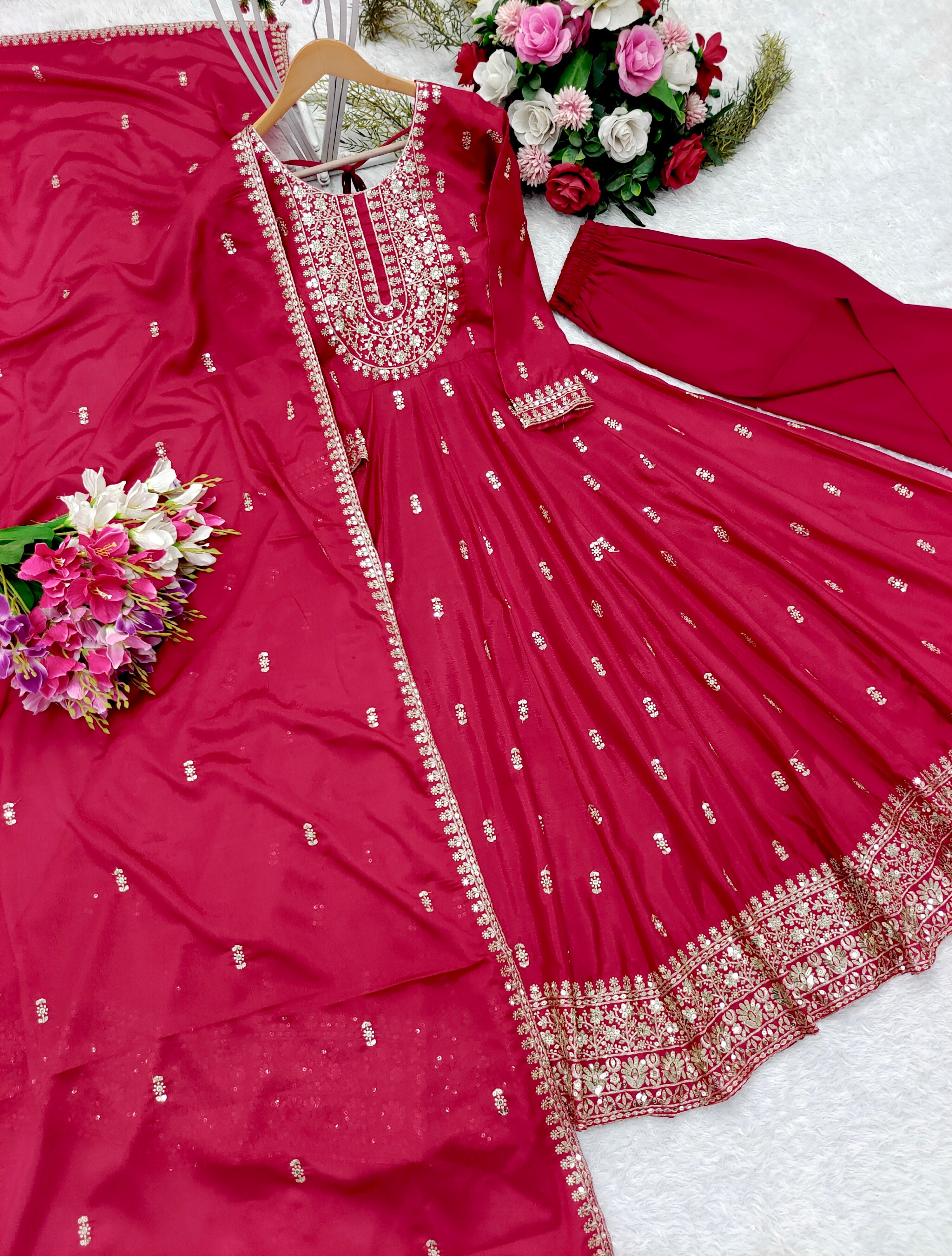 Designer Gown -Pent And Dupatta With Embroidery Sequence Work