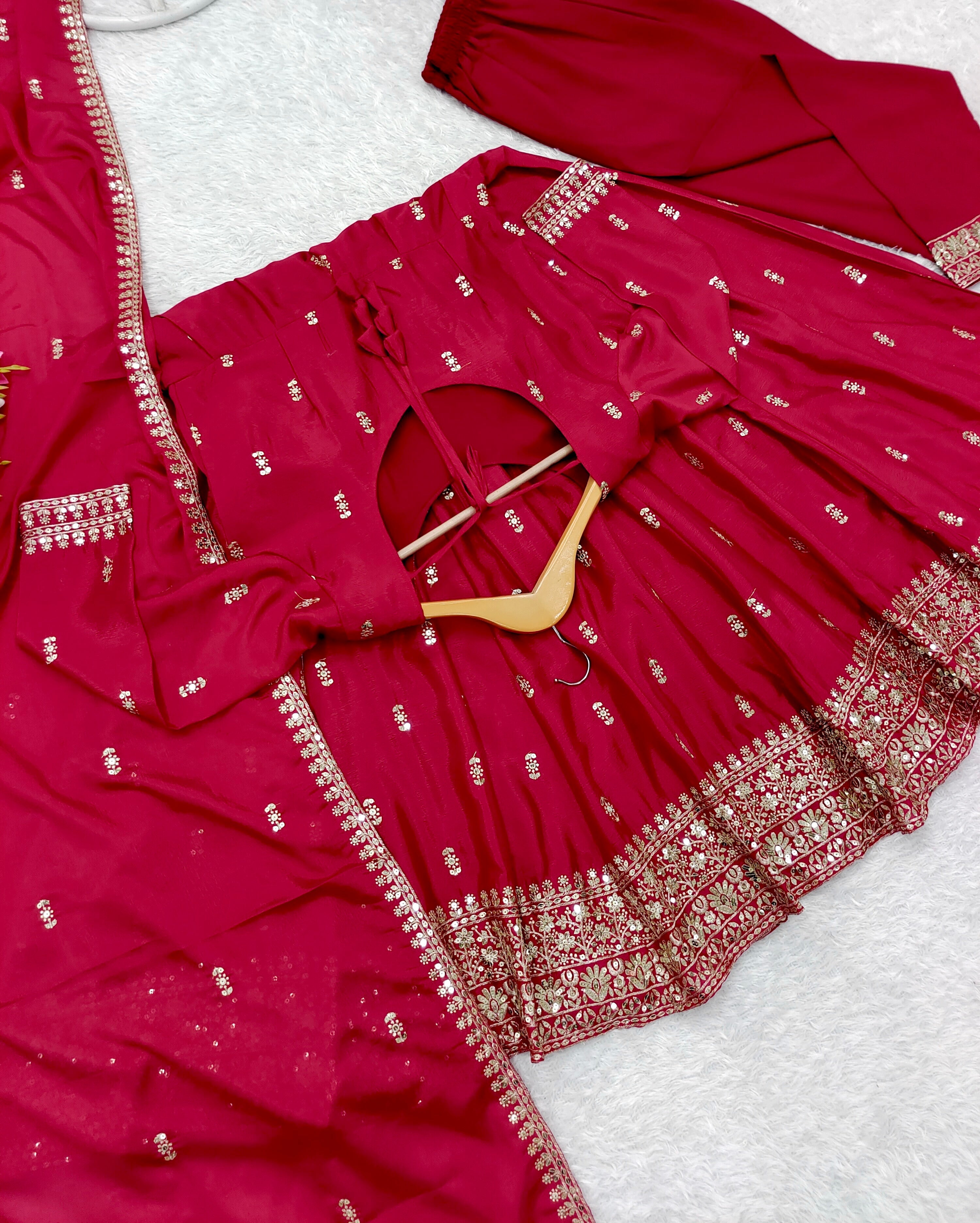 Designer Gown -Pent And Dupatta With Embroidery Sequence Work