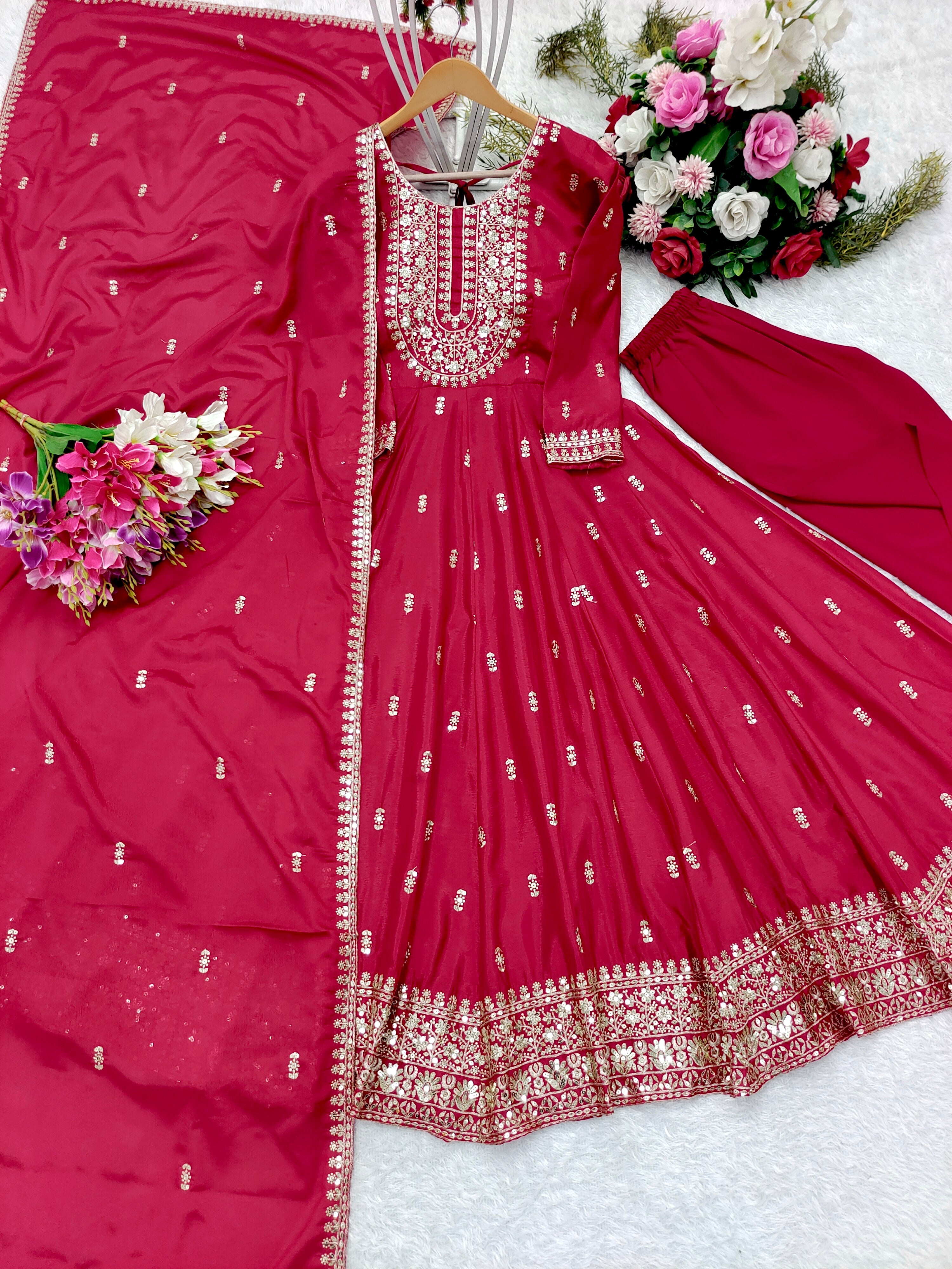 Designer Gown -Pent And Dupatta With Embroidery Sequence Work