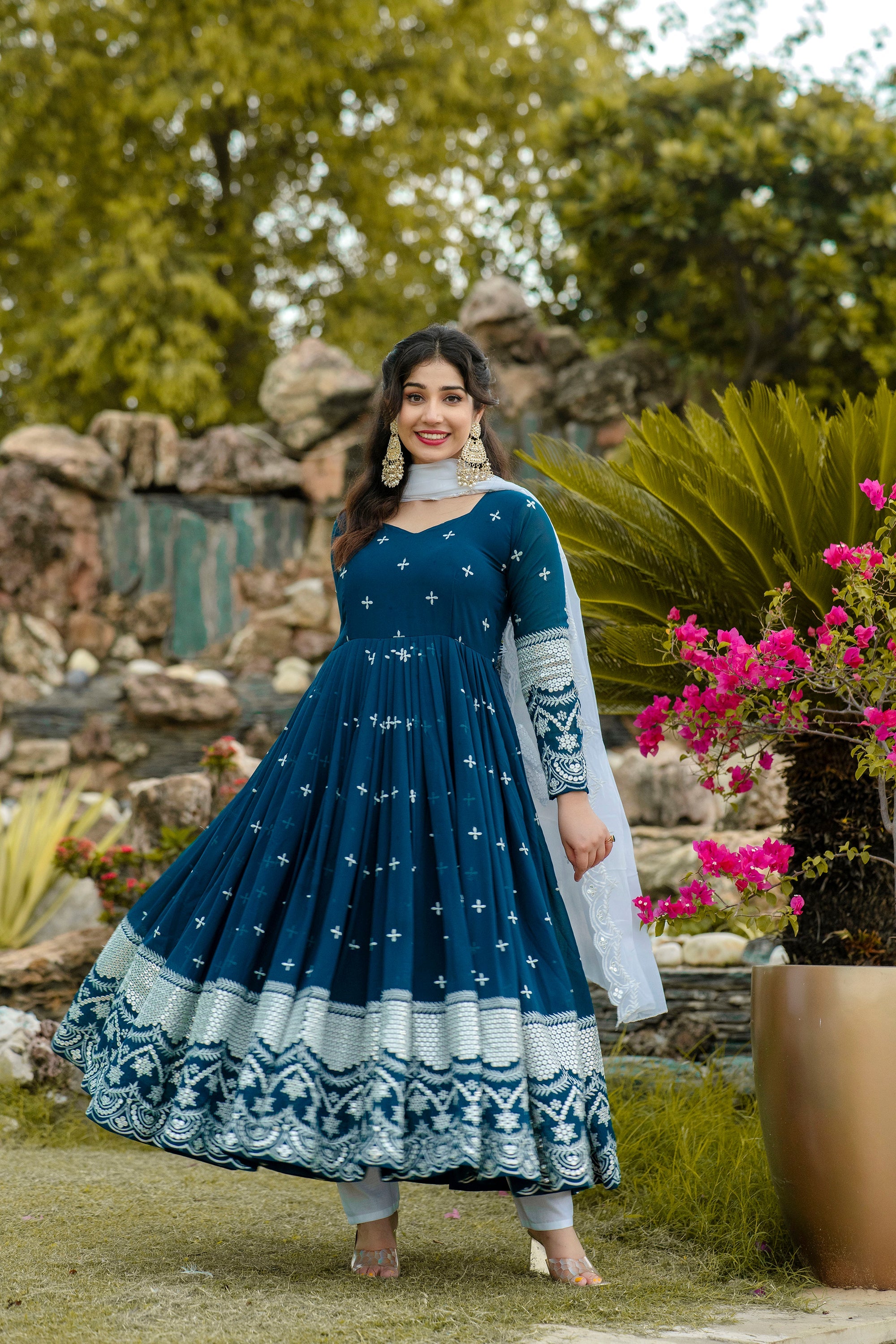Party Wear Anarkali Gown With Thread & Sequence Embroidery Work