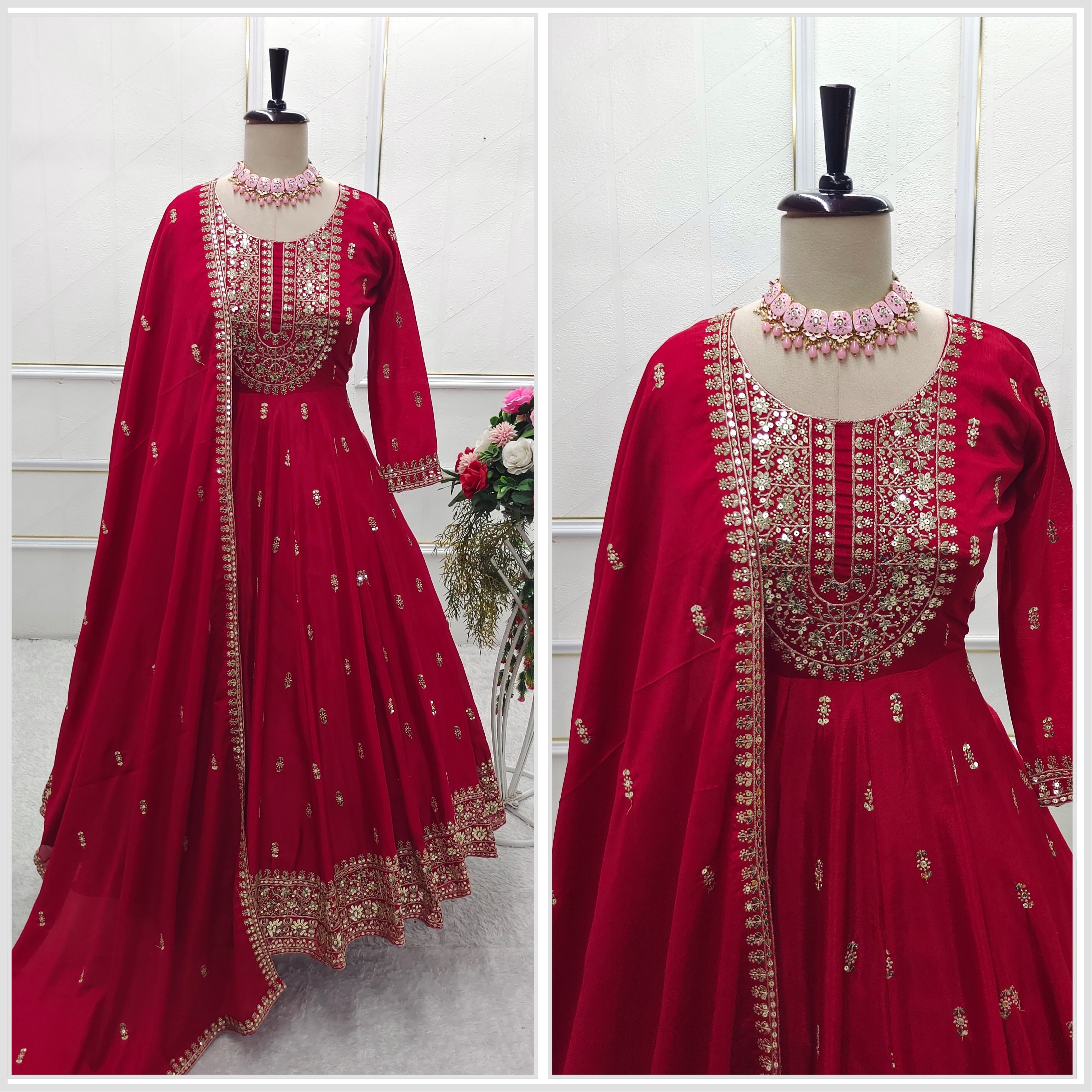 Designer Gown -Pent And Dupatta With Embroidery Sequence Work