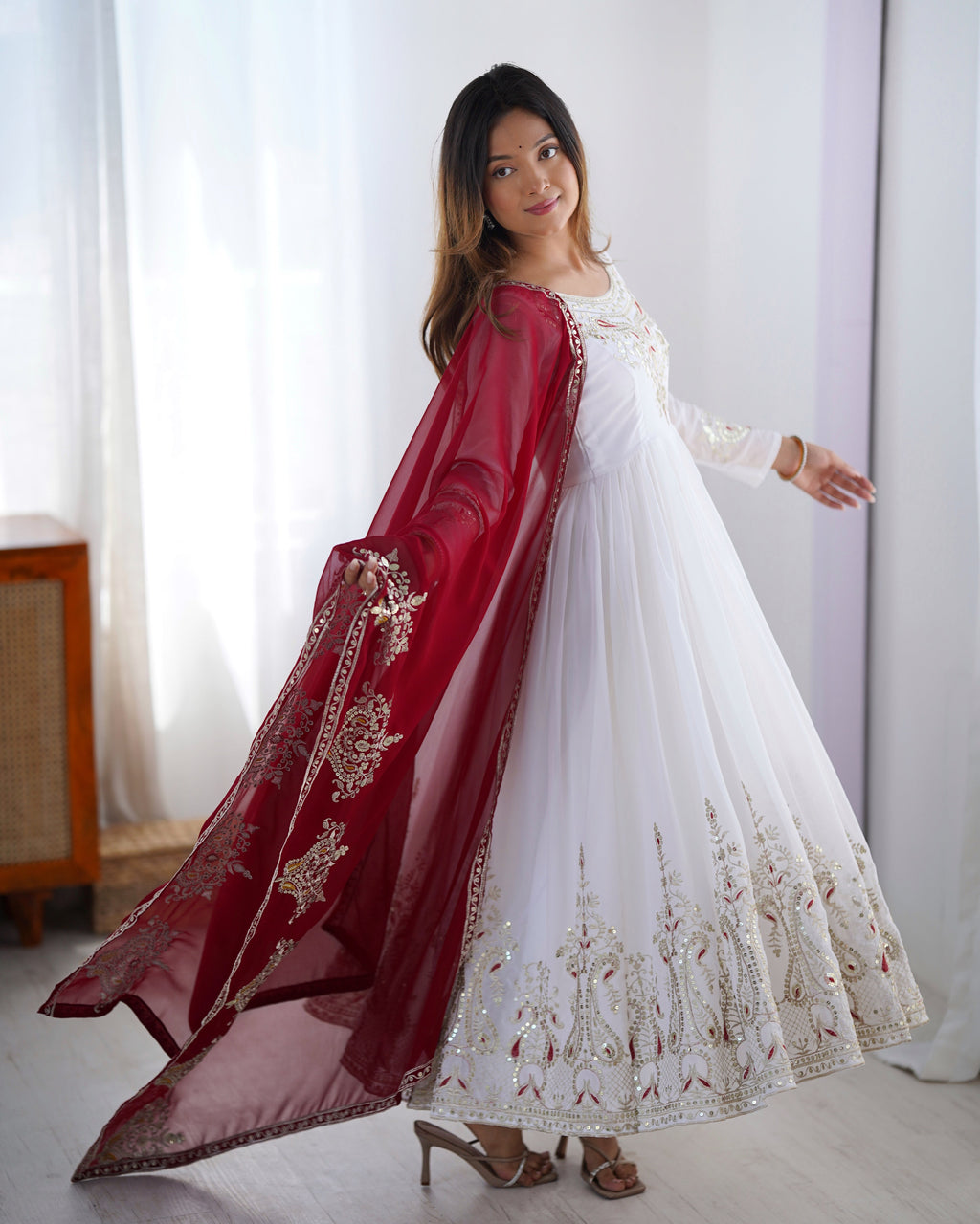 Designer Party Wear Gown-Dupatta in Heavy Multi Thread Embroidery Sequence Work