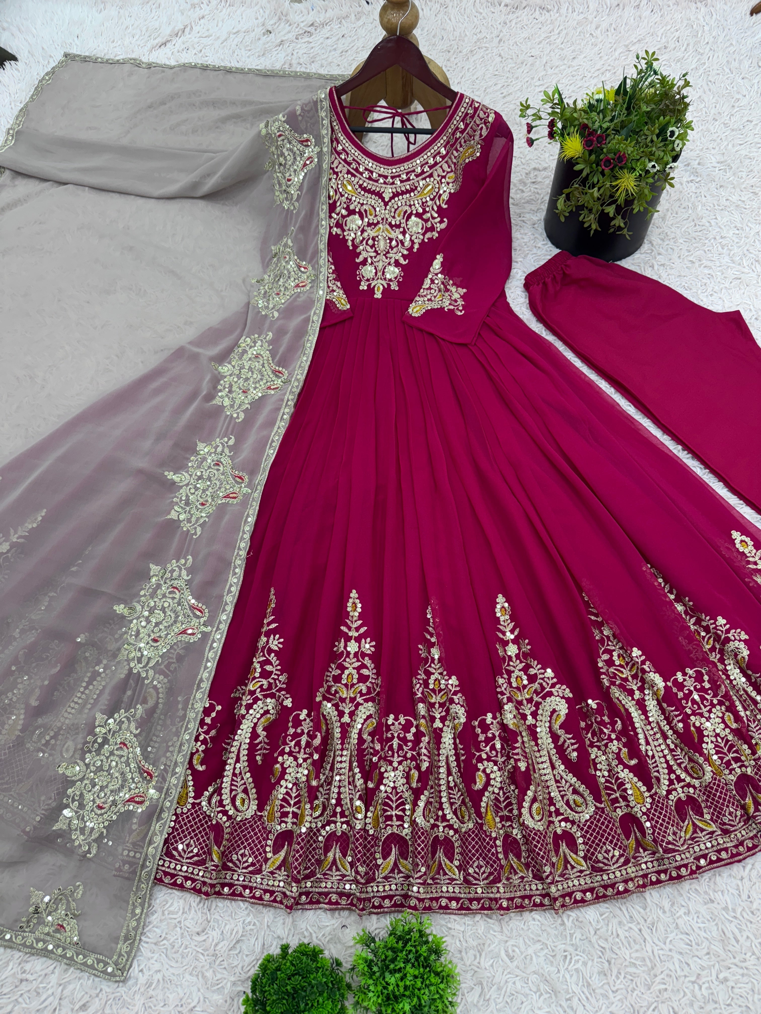 Designer Party Wear Gown-Dupatta in Heavy Multi Thread Embroidery Sequence Work