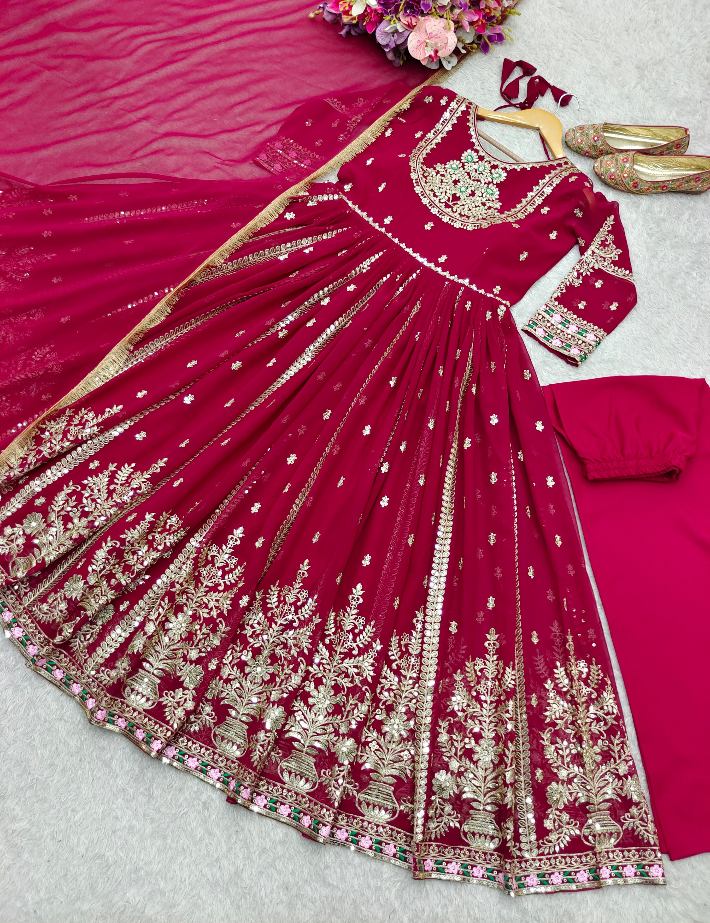 Designer Gown -Pent And Dupatta With Embroidery Sequence Work