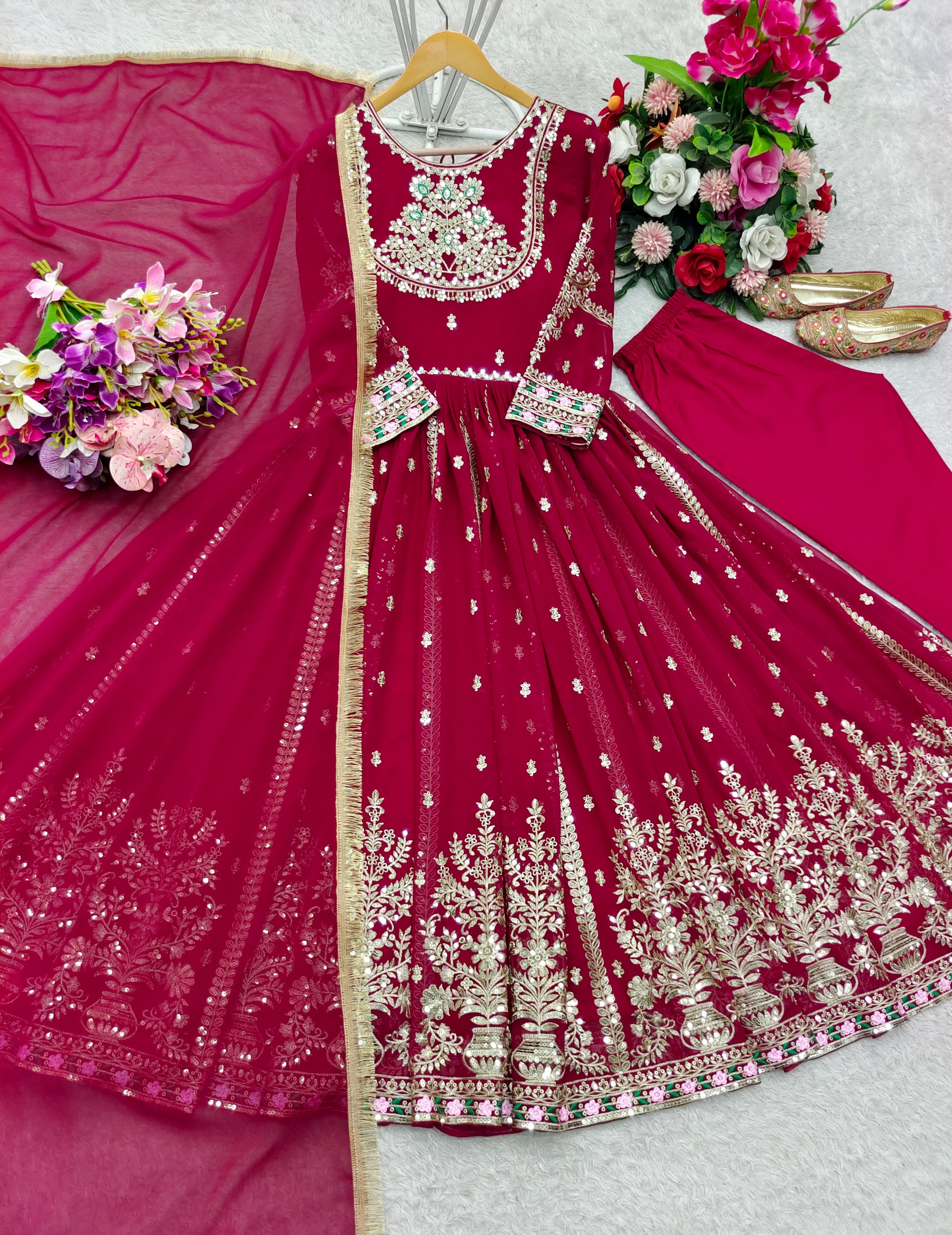 Designer Gown -Pent And Dupatta With Embroidery Sequence Work